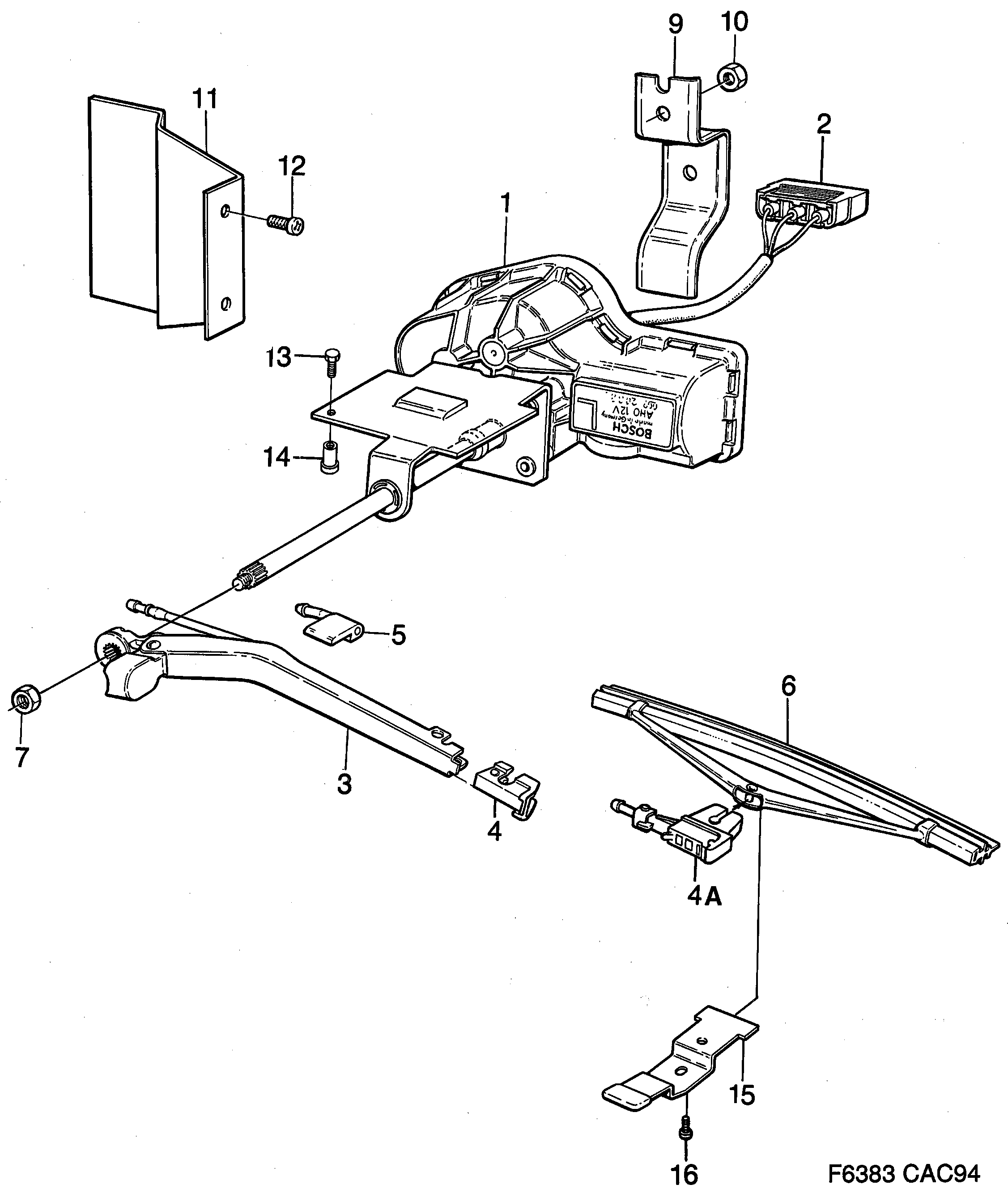 Saab 9000 Headlamp wiper diagram