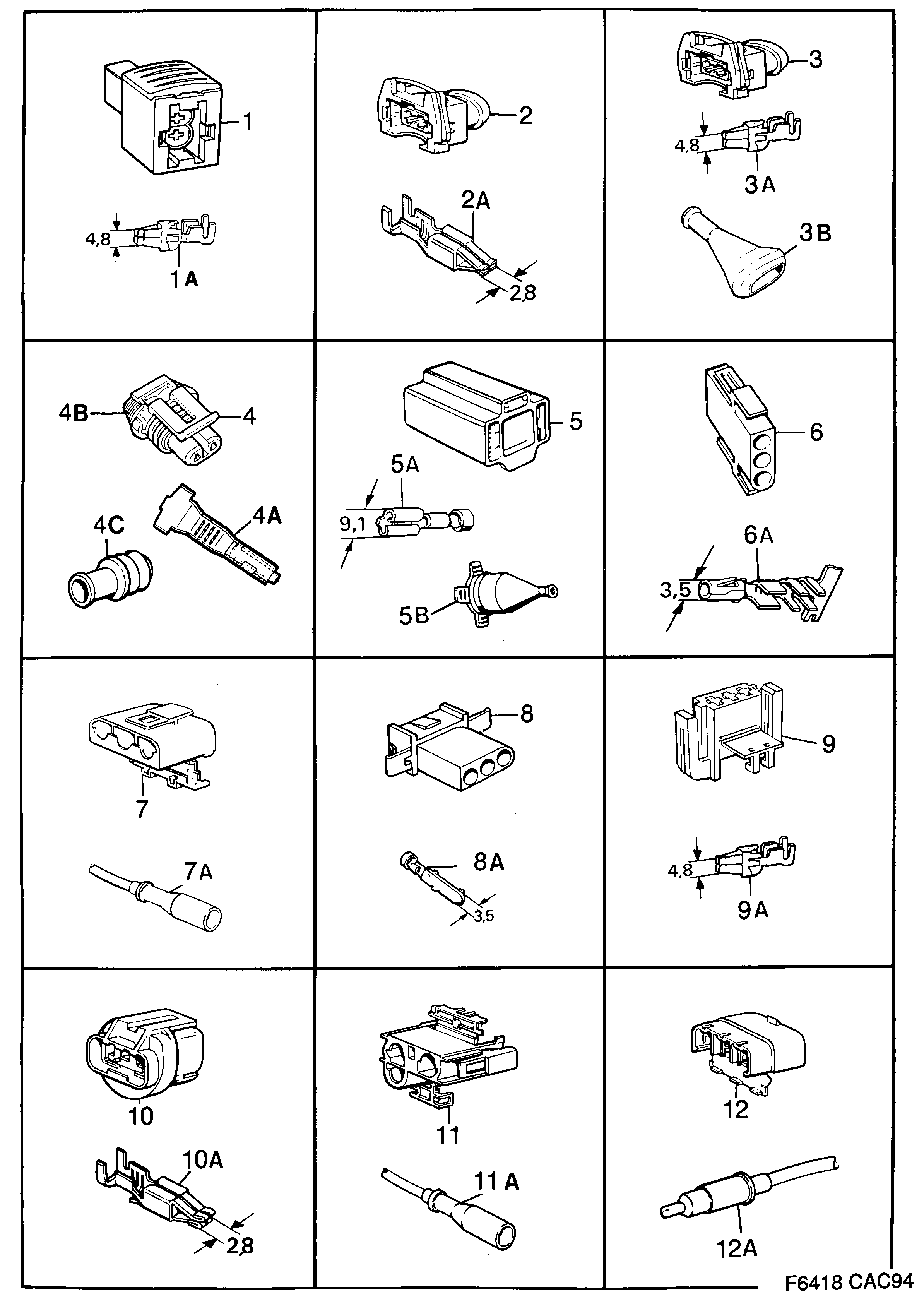 Saab 9000 Connector housing etc diagram