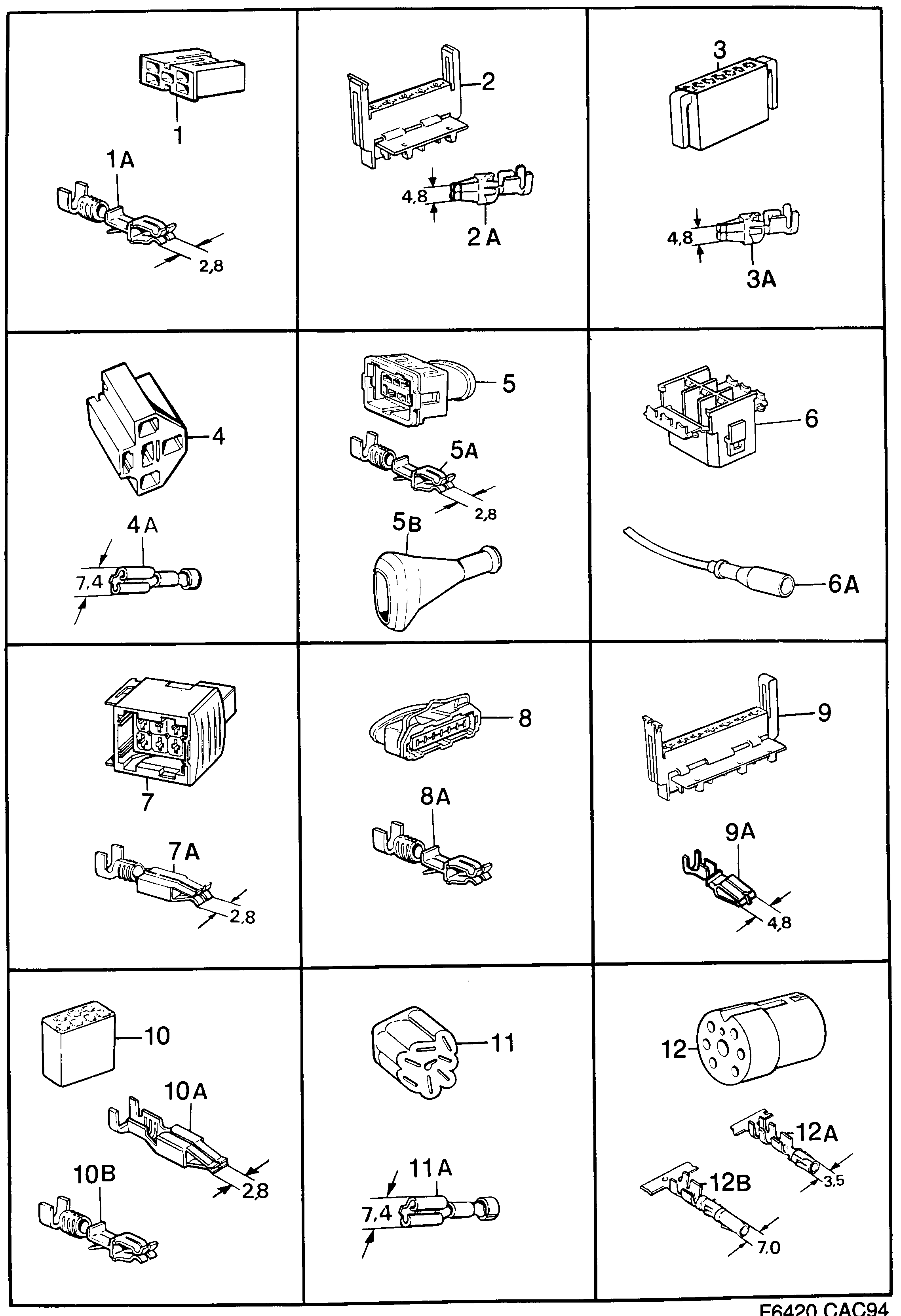 Saab 9000 Connector housing etc diagram