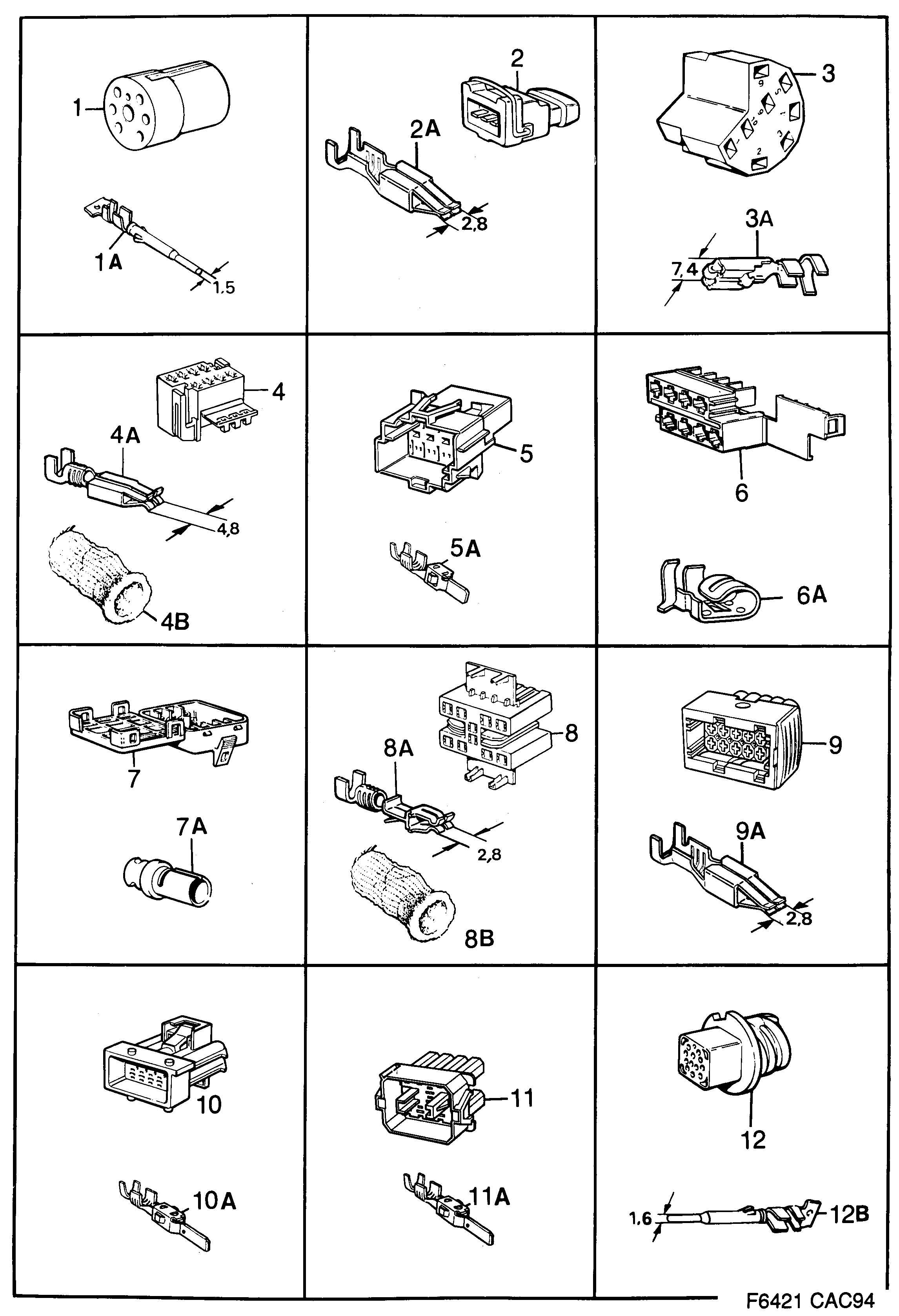 Saab 9000 Connector housing etc diagram
