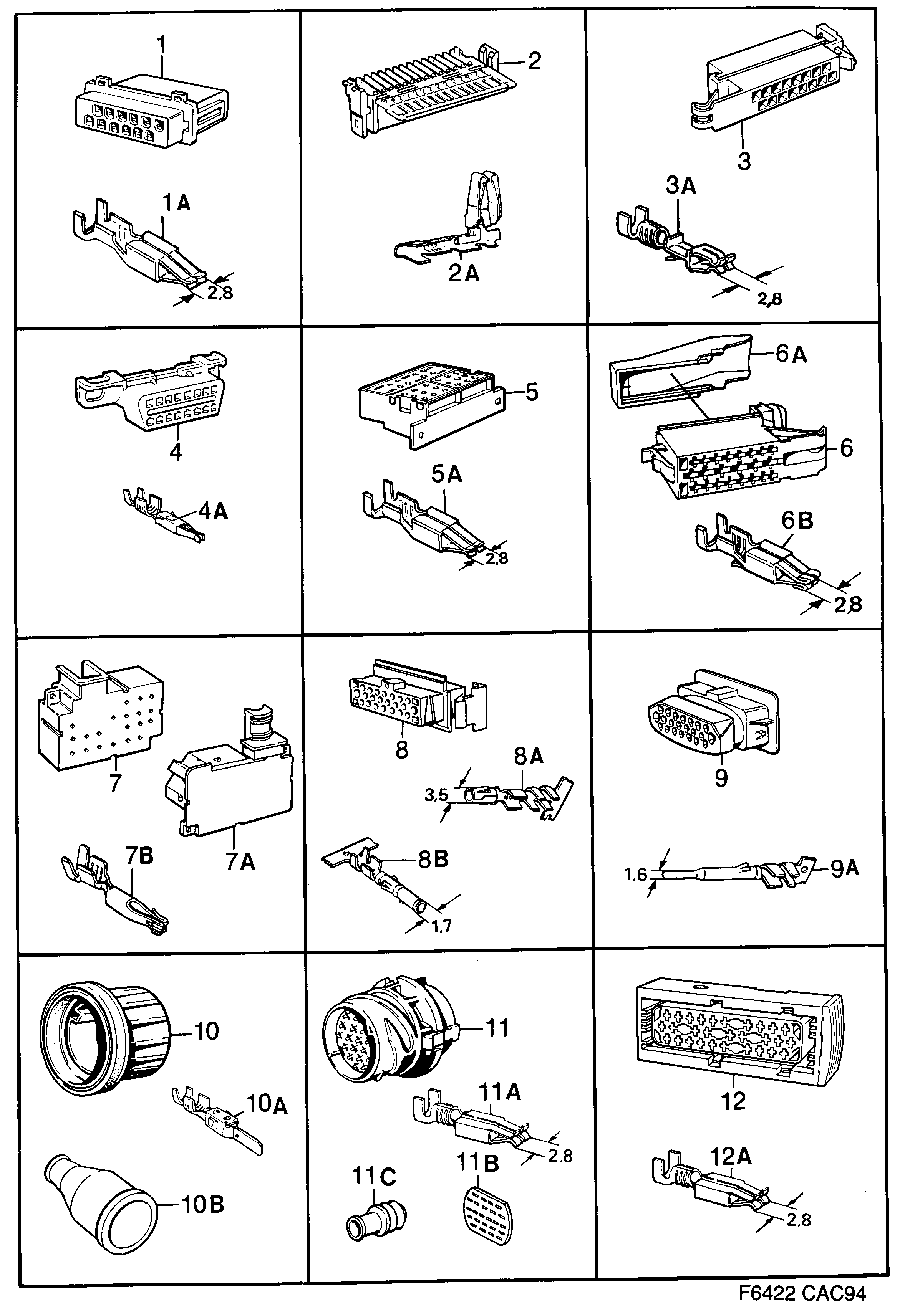 Saab 9000 Connector housing etc diagram