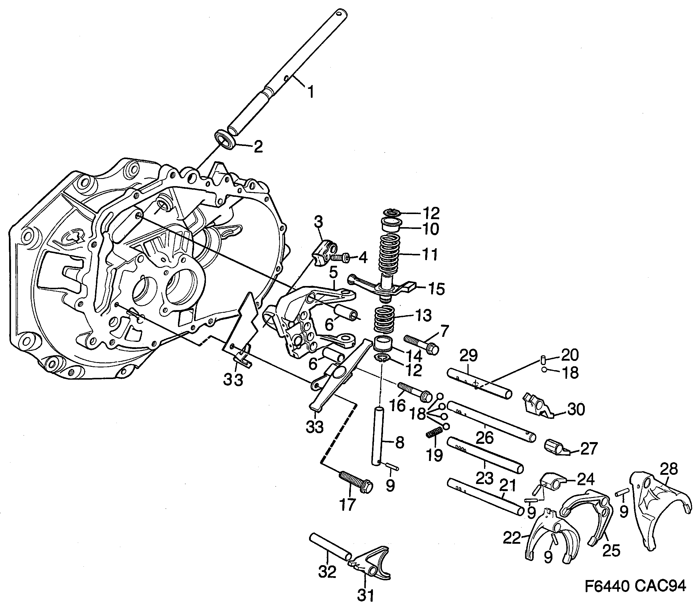 Saab 9000 Gear selector fork Shift rail diagram