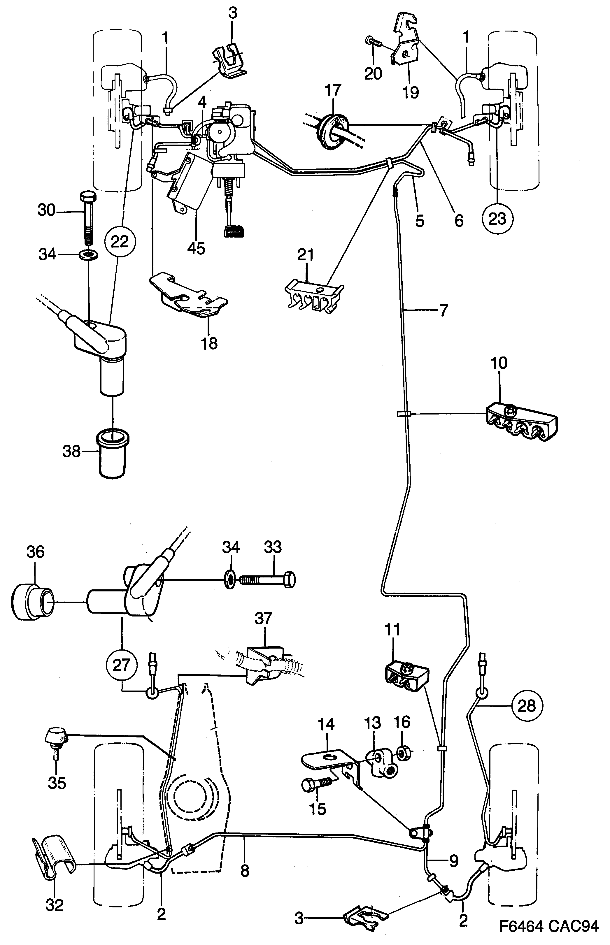 Saab 9000 Brake lines ABS Mark II diagram