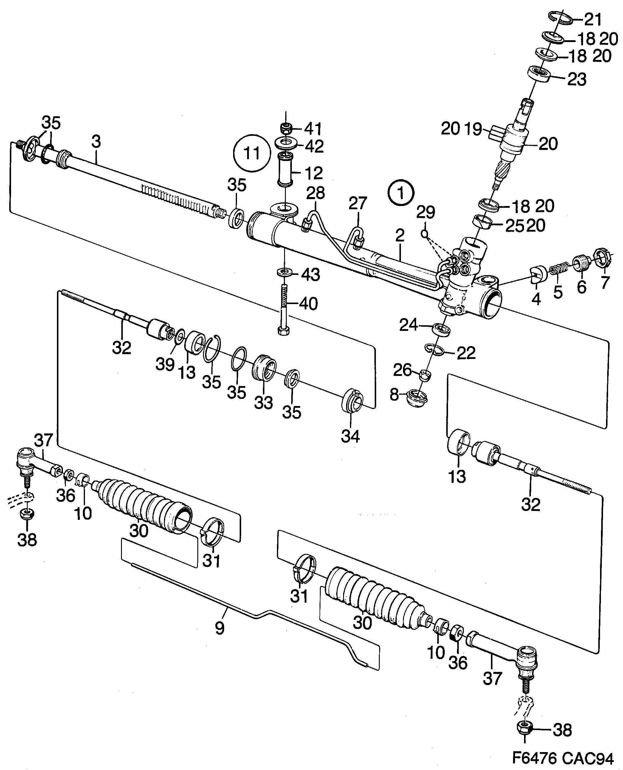 Saab 9000 Power steering gear diagram