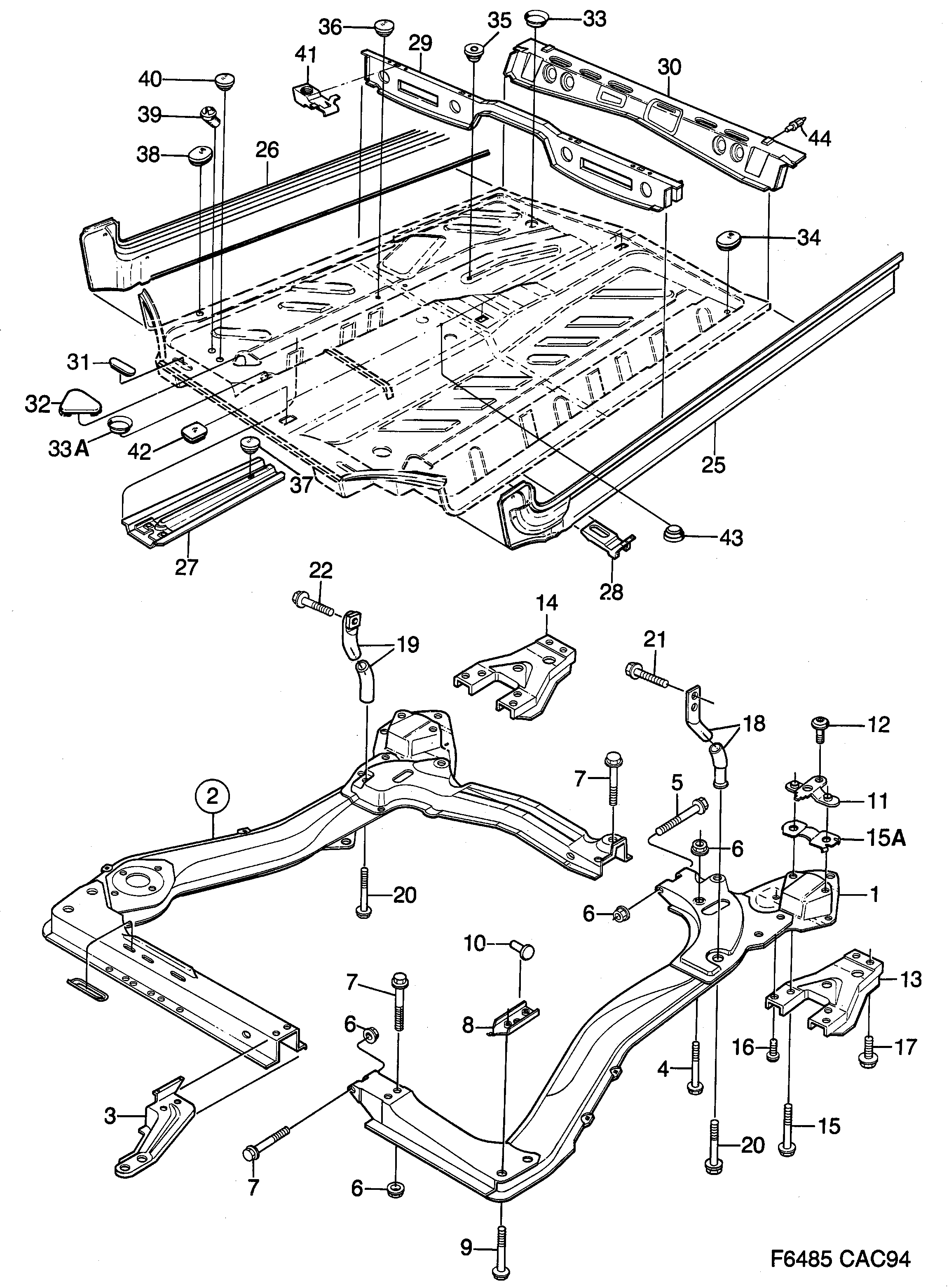 Saab 9000 Front and centre floor diagram
