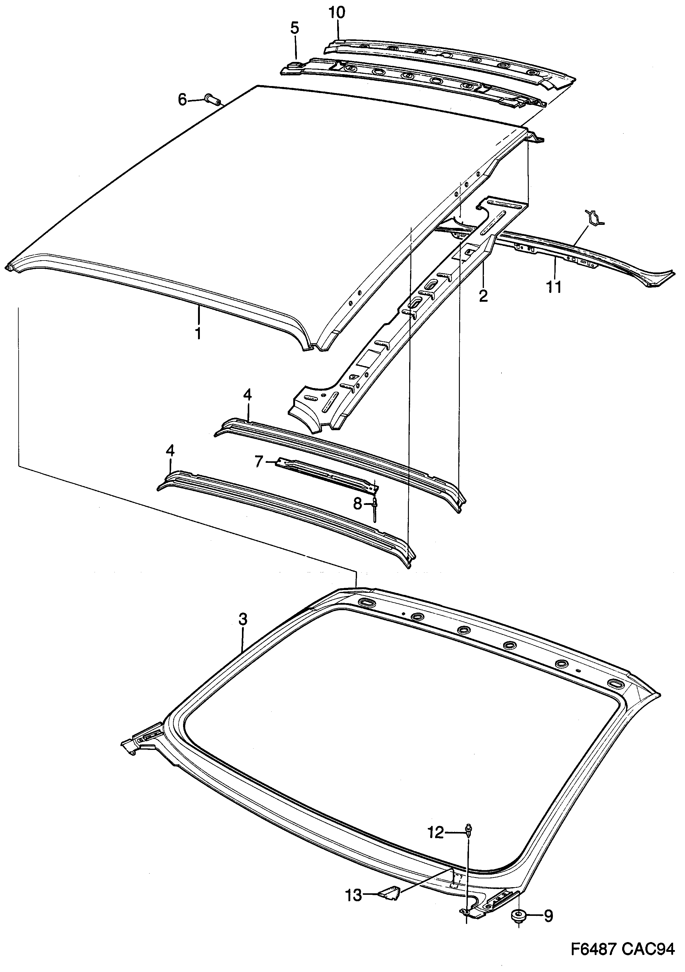 Saab 9000 Roof diagram