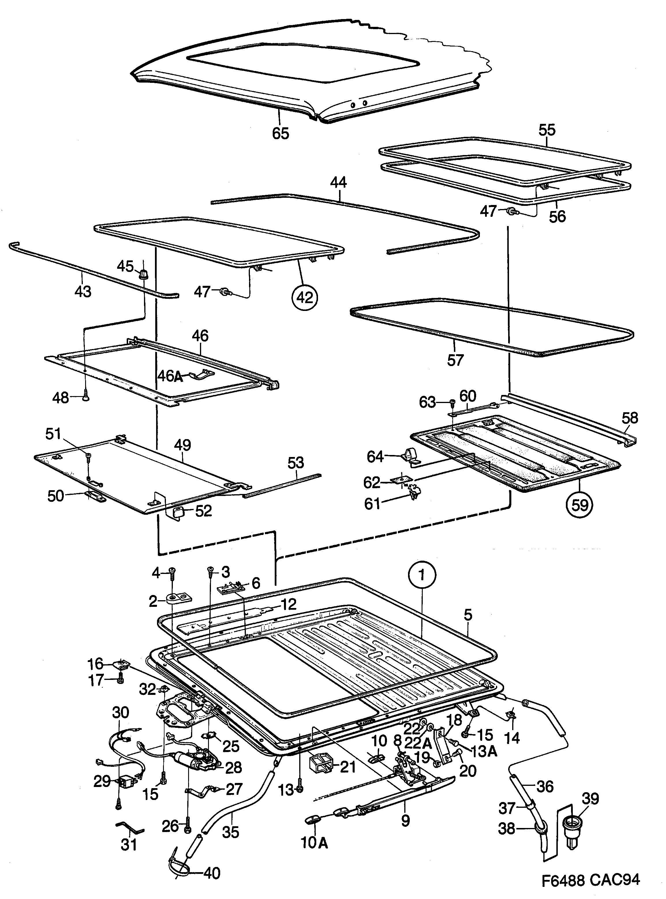 Saab 9000 Sun roof diagram