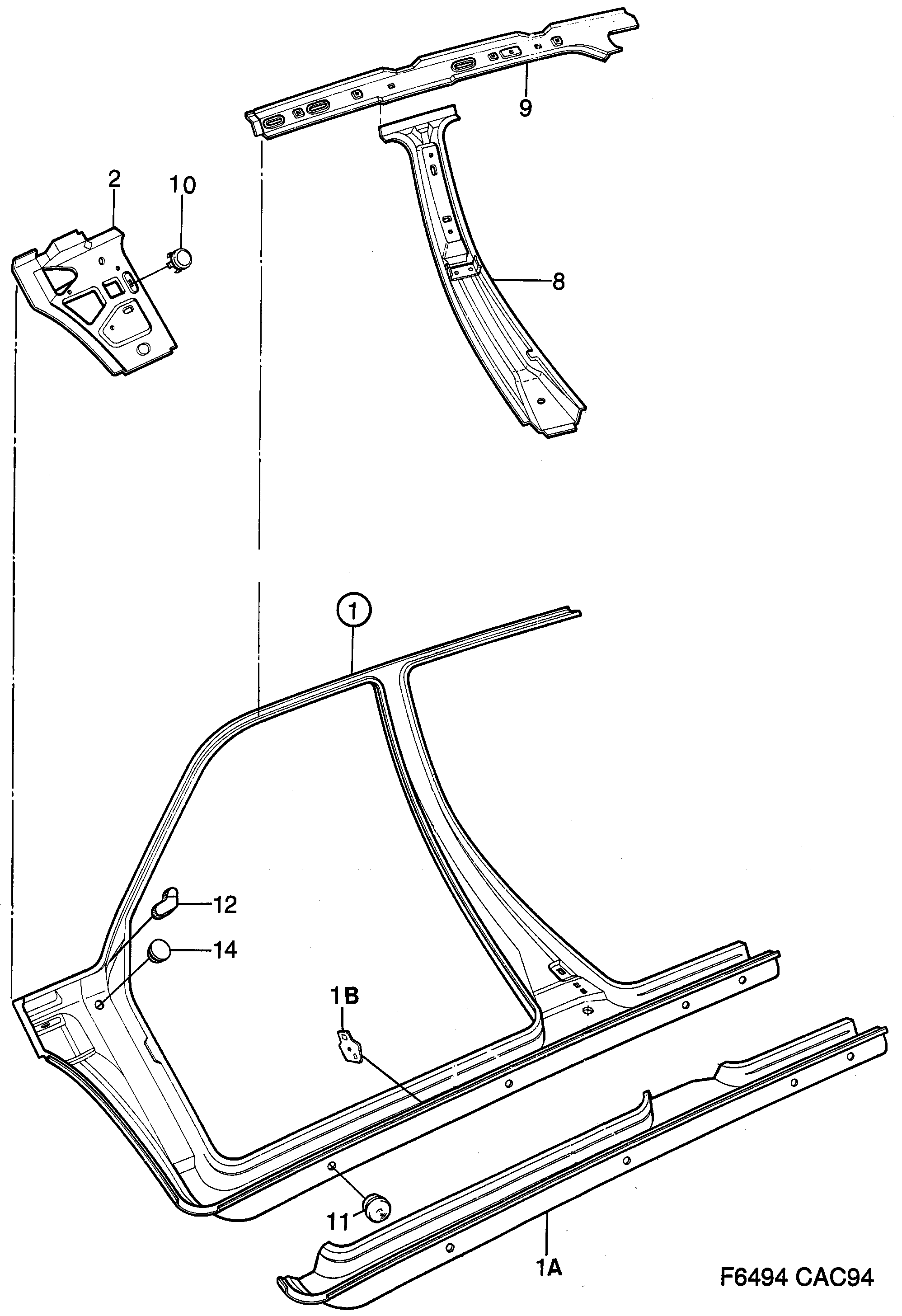 Saab 9000 Door frame diagram