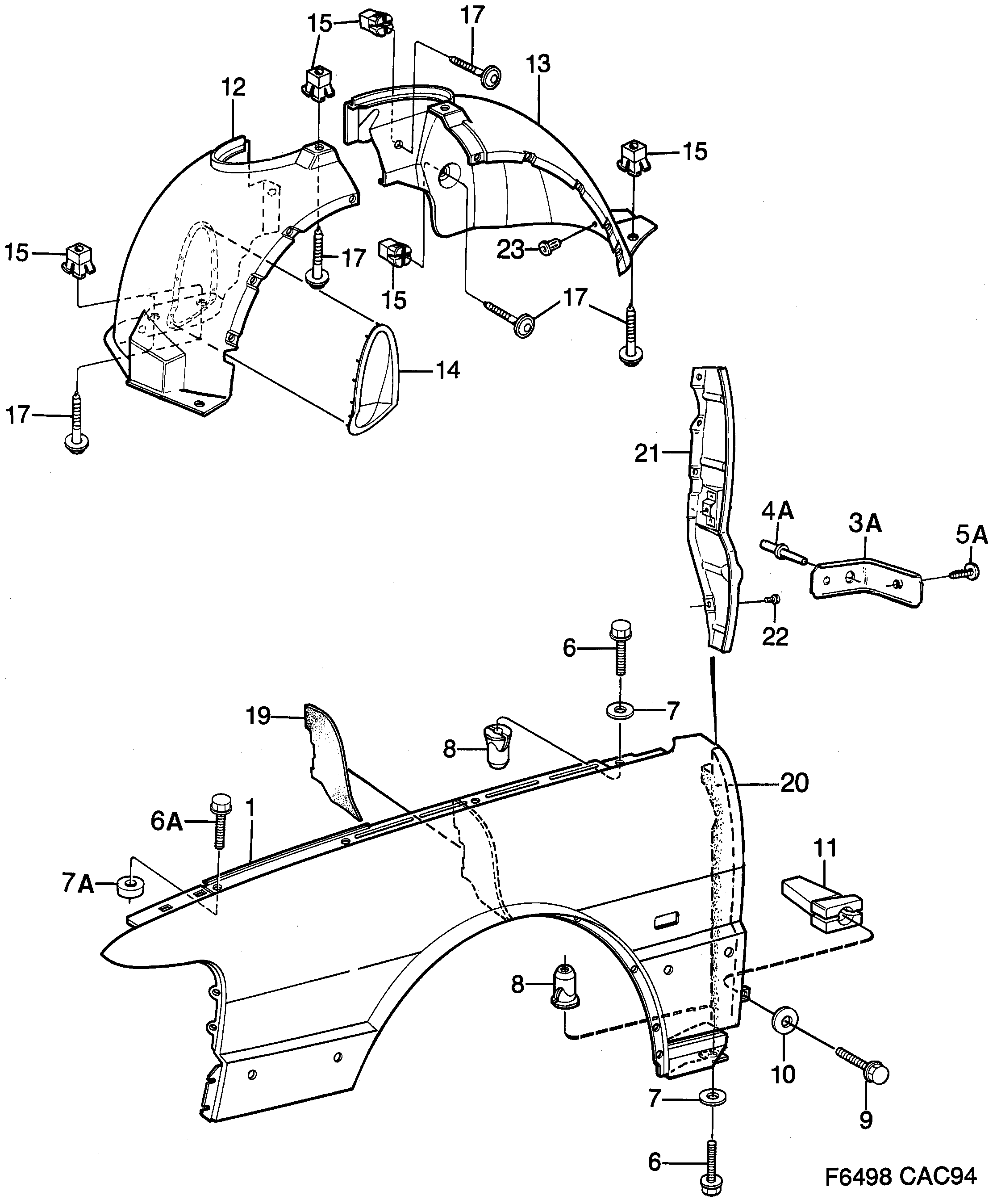 Saab 9000 Front fender diagram