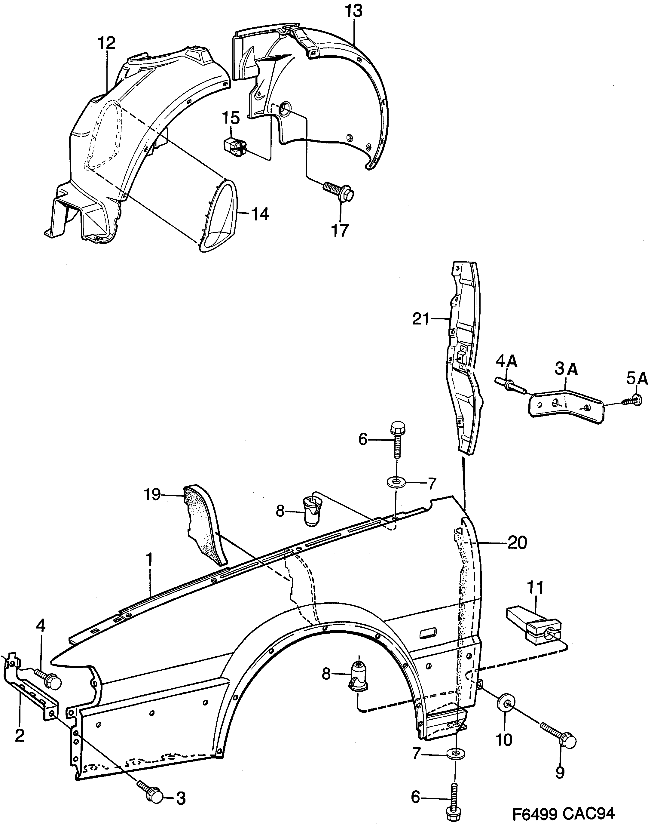 Saab 9000 Front fender diagram