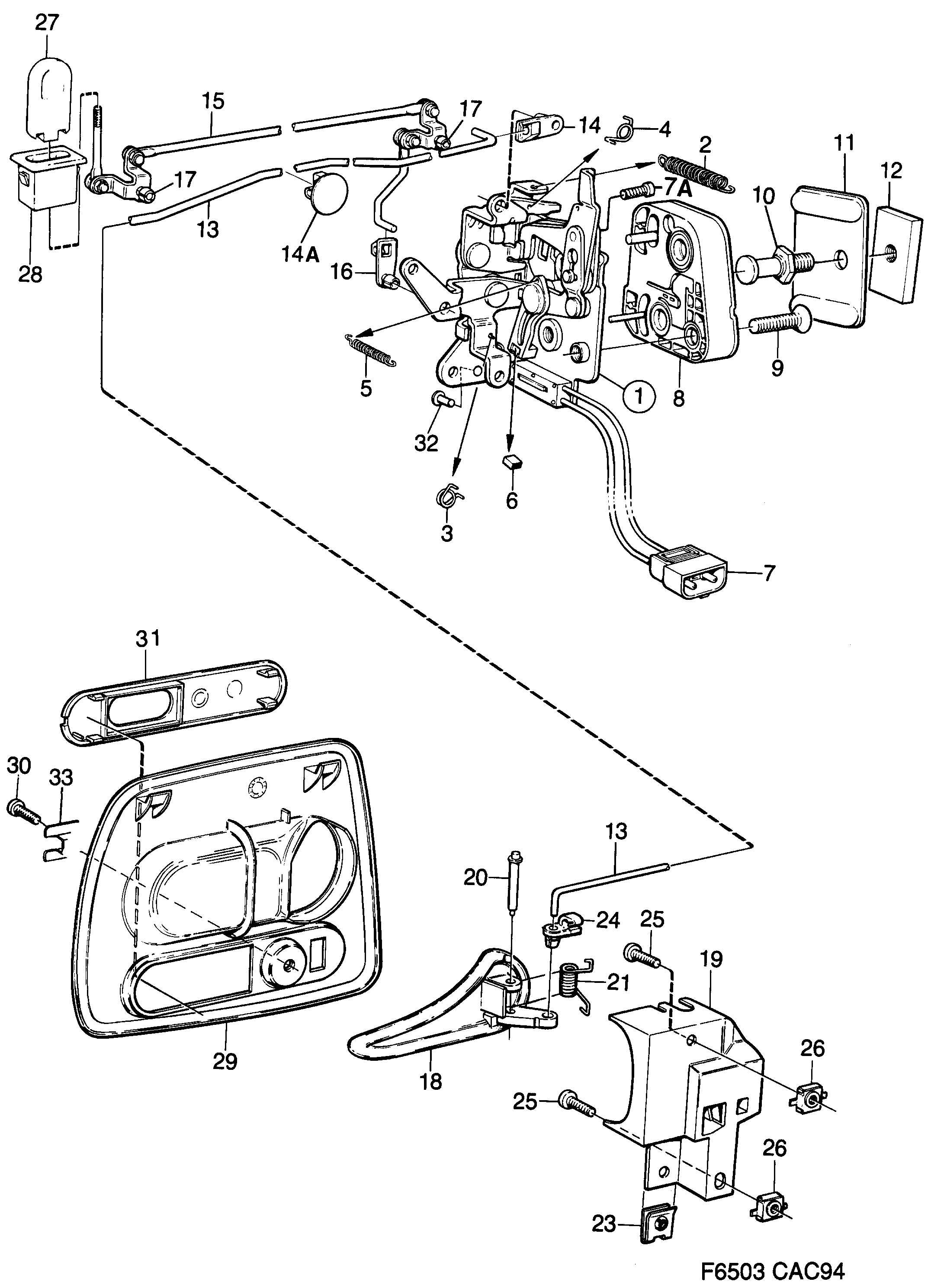Saab 9000 Door lock Rear door diagram