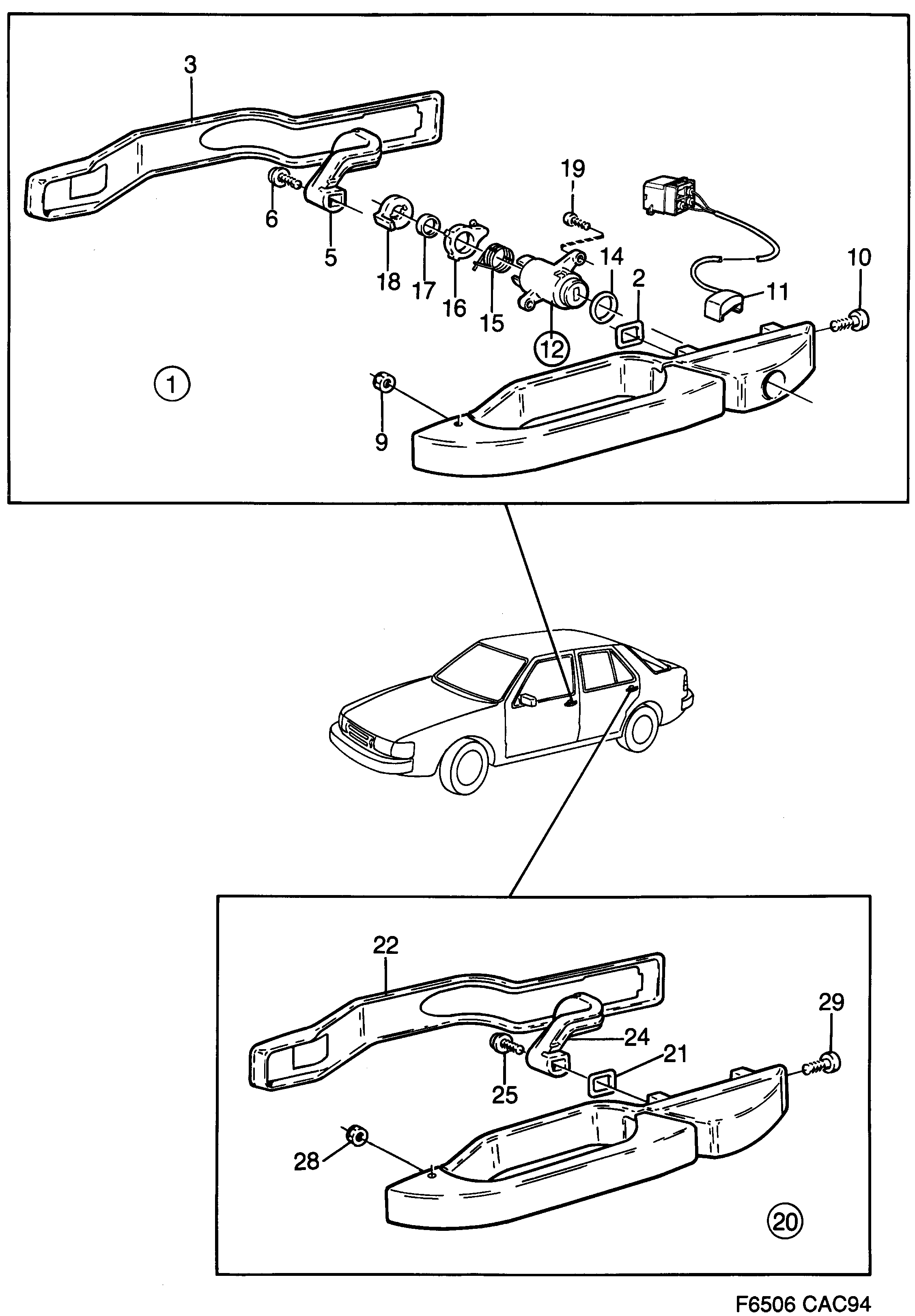Saab 9000 Outside handle diagram