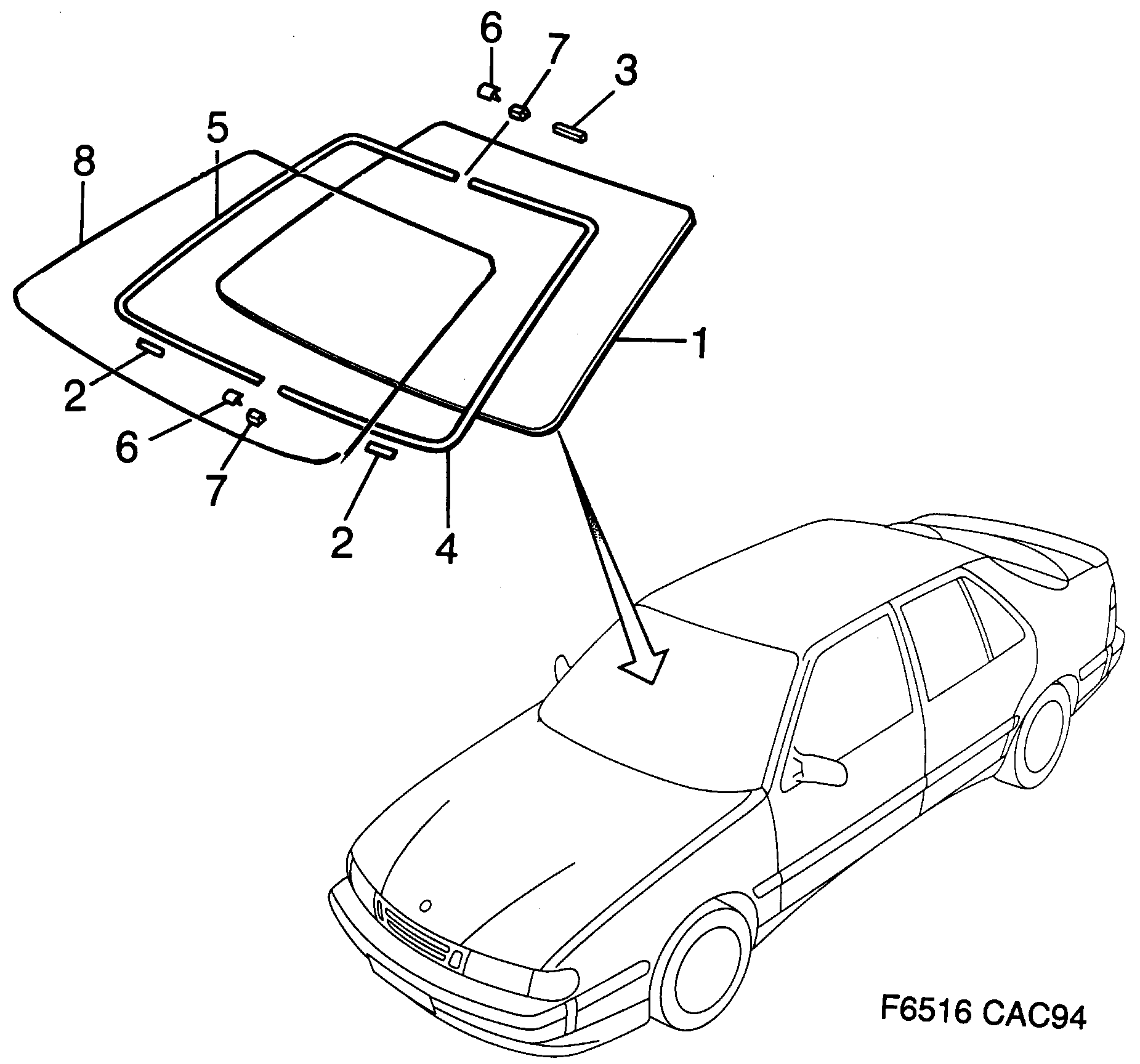 Saab 9000 Windscreen diagram