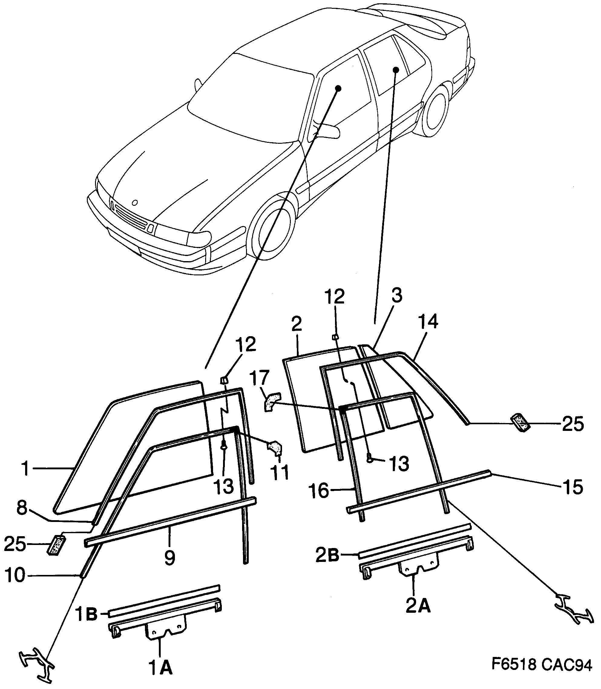 Saab 9000 Doors and side windows diagram