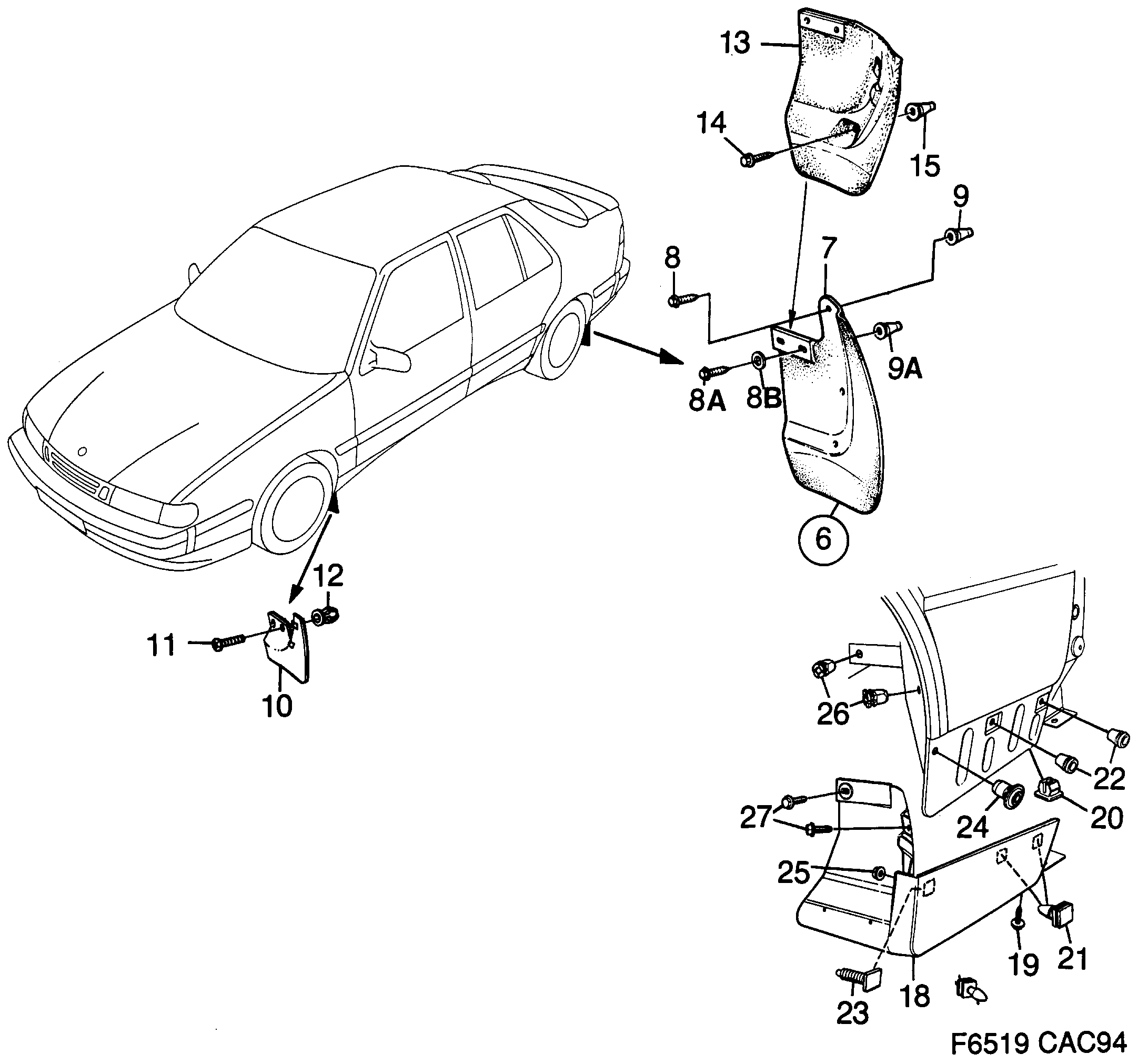 Saab 9000 Splash guard diagram