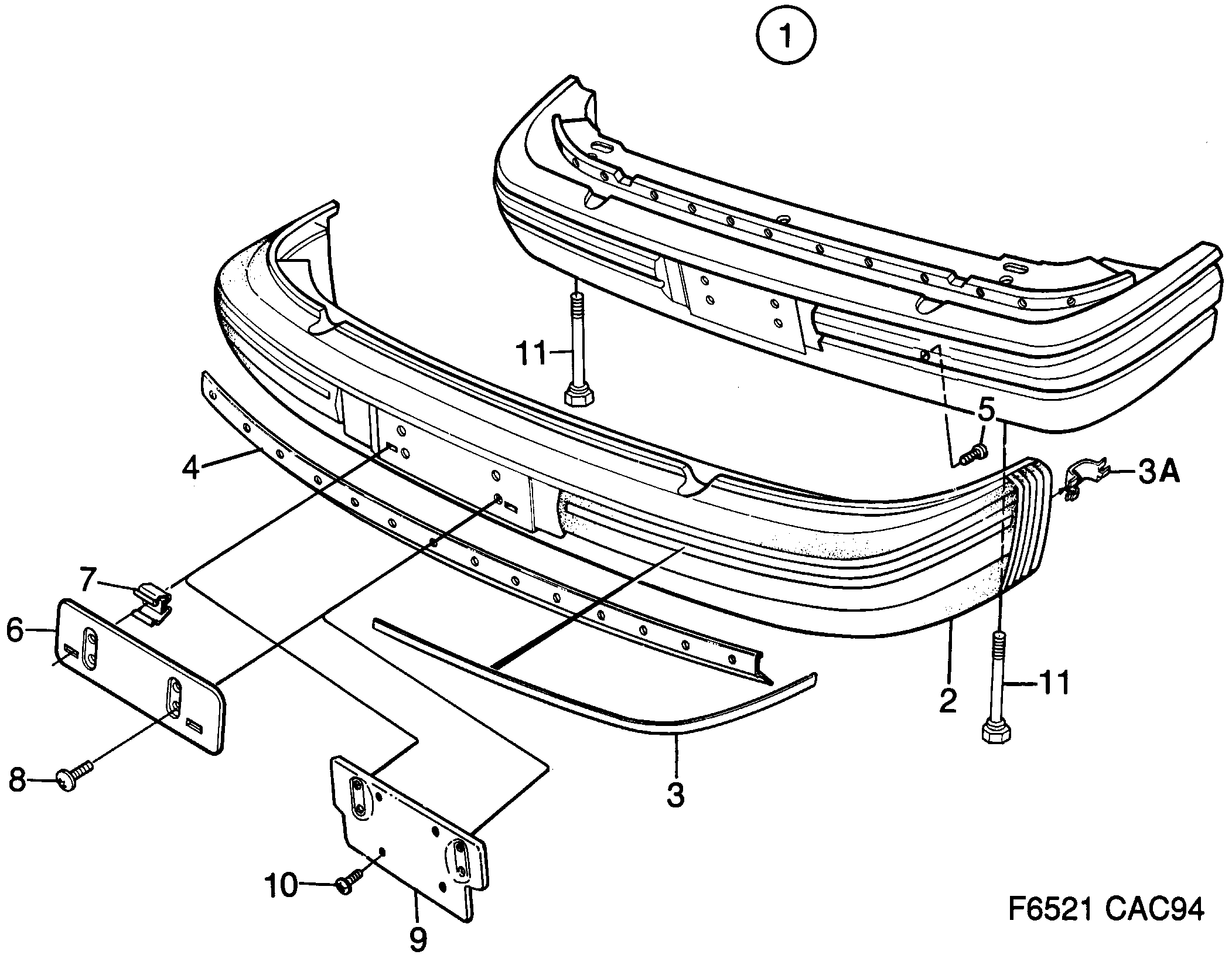 Saab 9000 Bumper, front diagram