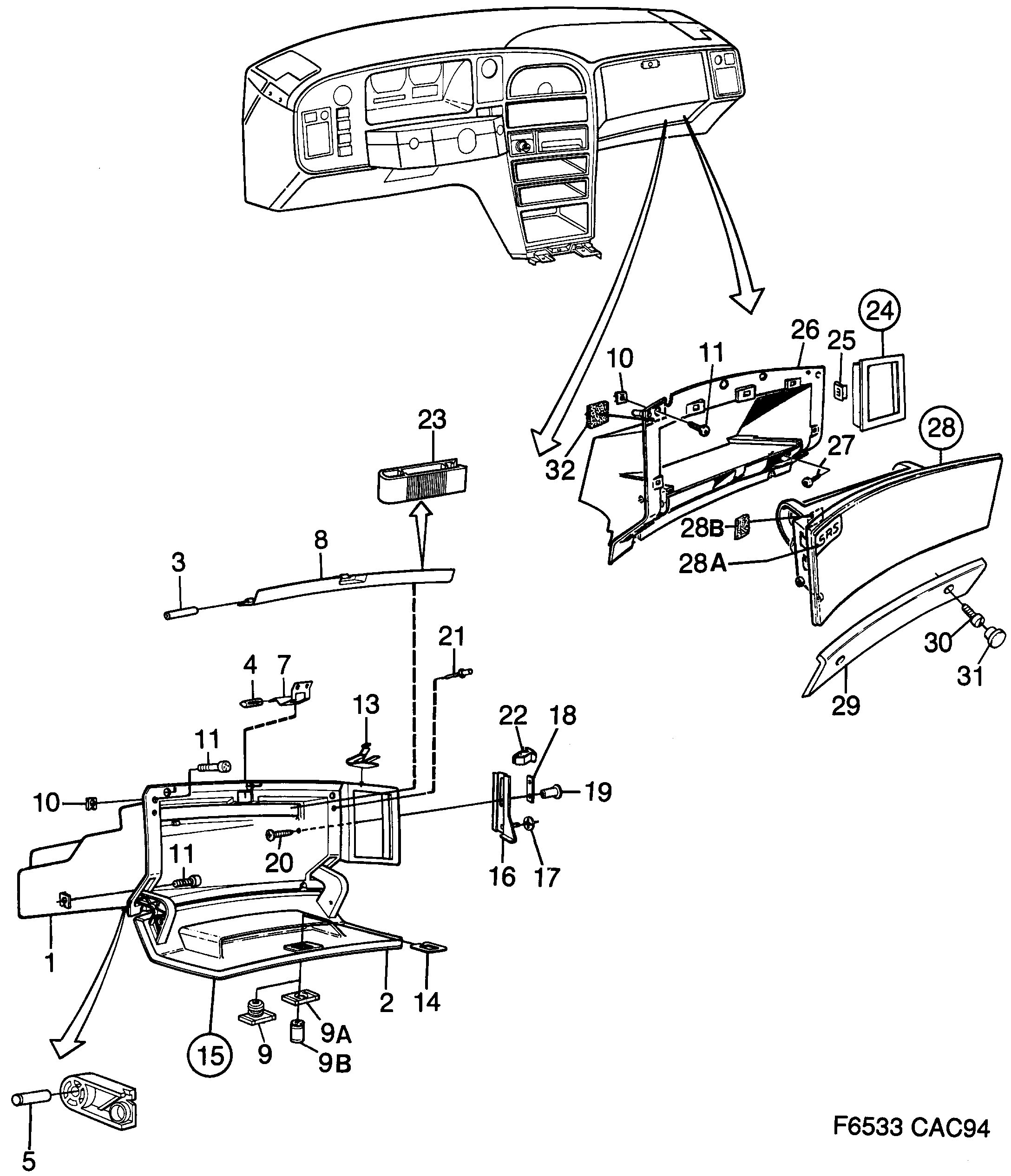 Saab 9000 Glove compartment diagram