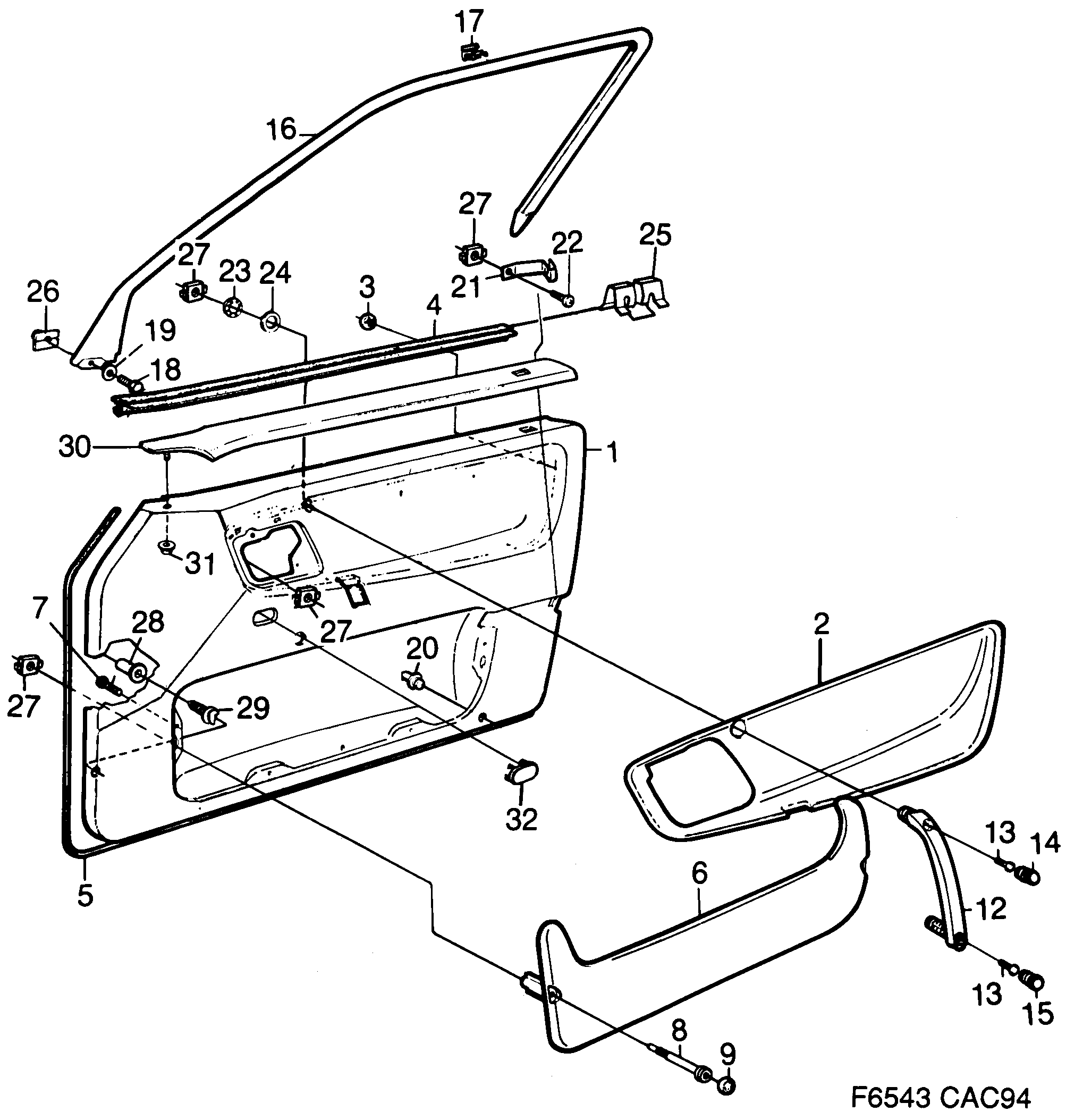 Saab 9000 Door panel Front door diagram