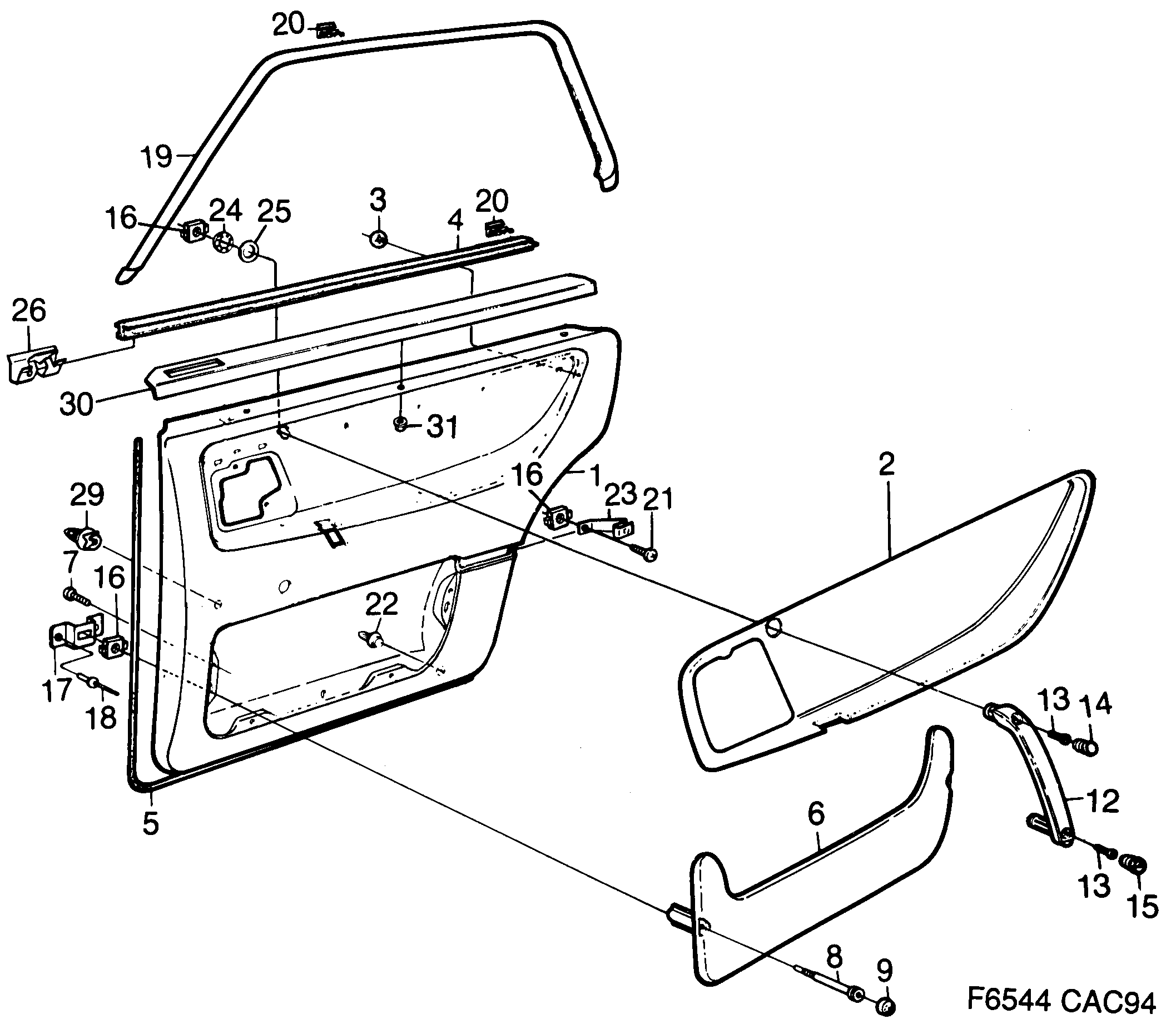 Saab 9000 Door panel Rear door diagram