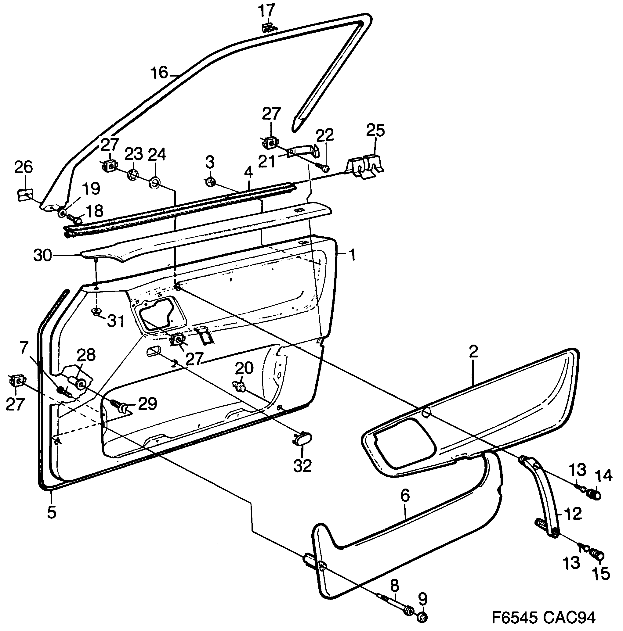 Saab 9000 Door panel Front door diagram