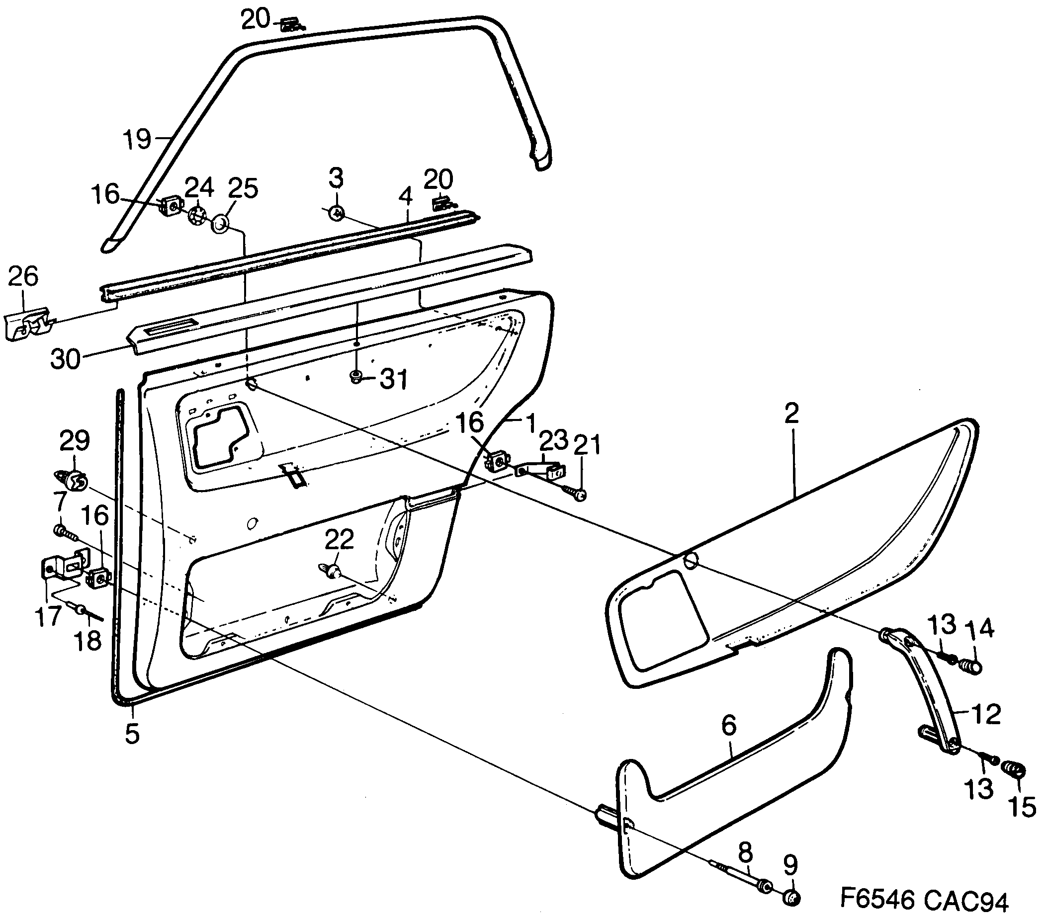 Saab 9000 Door panel Rear door diagram
