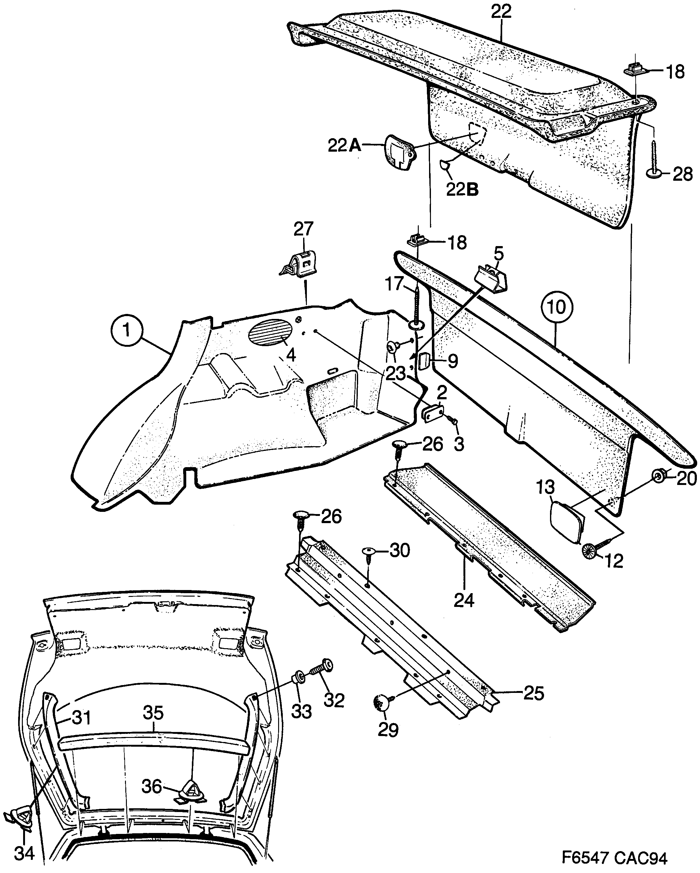 Saab 9000 Luggage compartment diagram