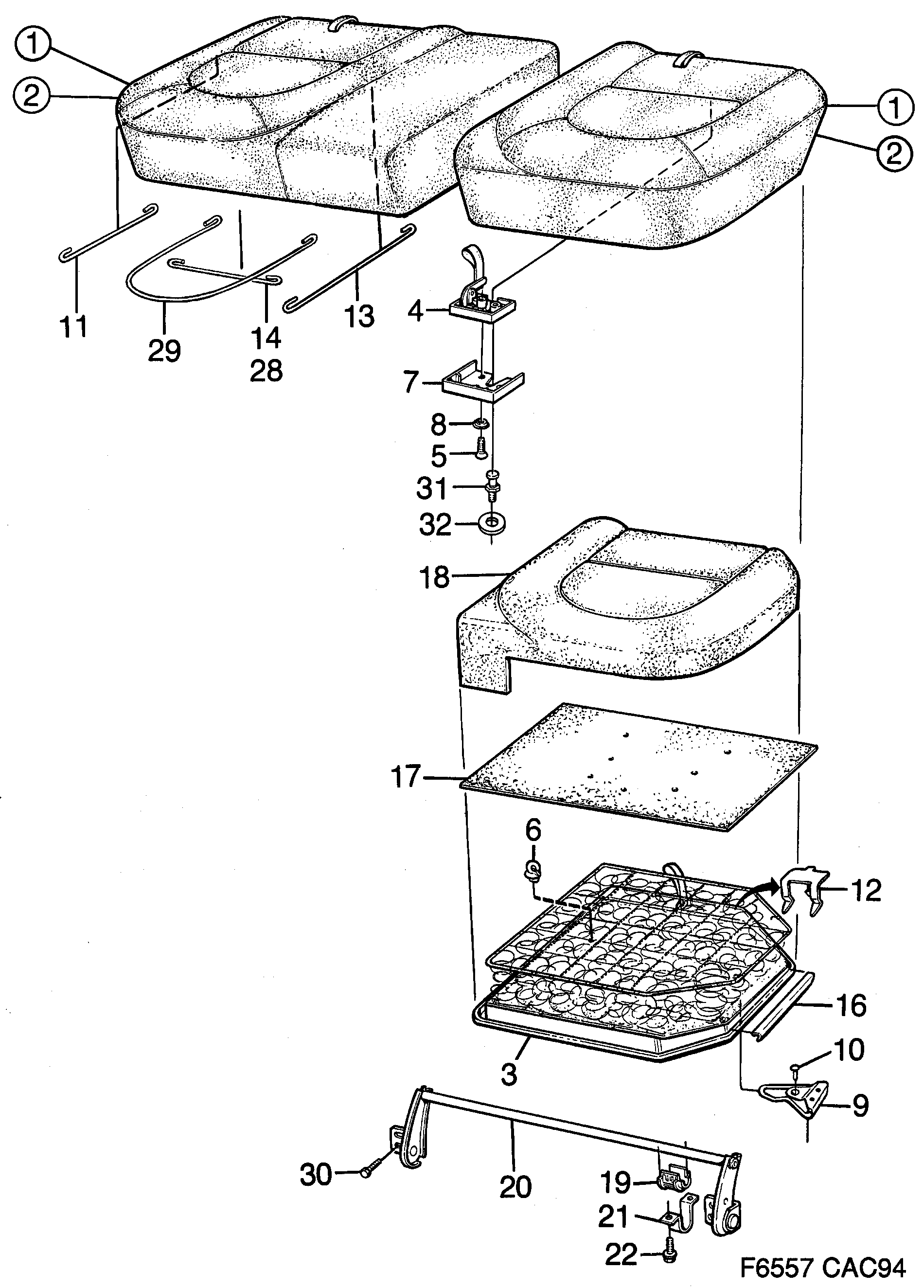Saab 9000 Rear seat Seat cushion diagram