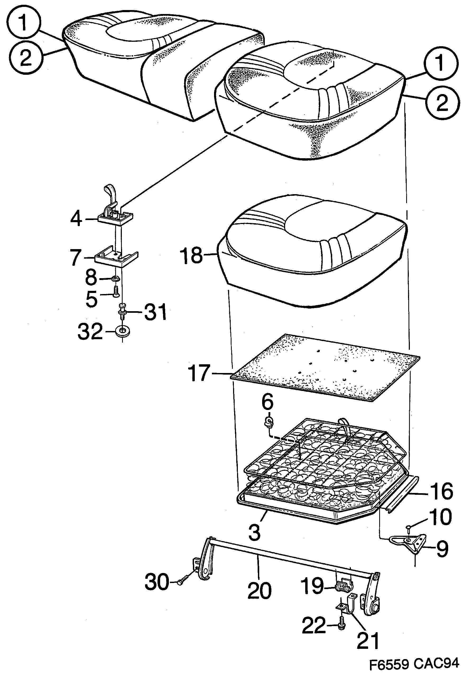 Saab 9000 Rear seat Seat cushion diagram