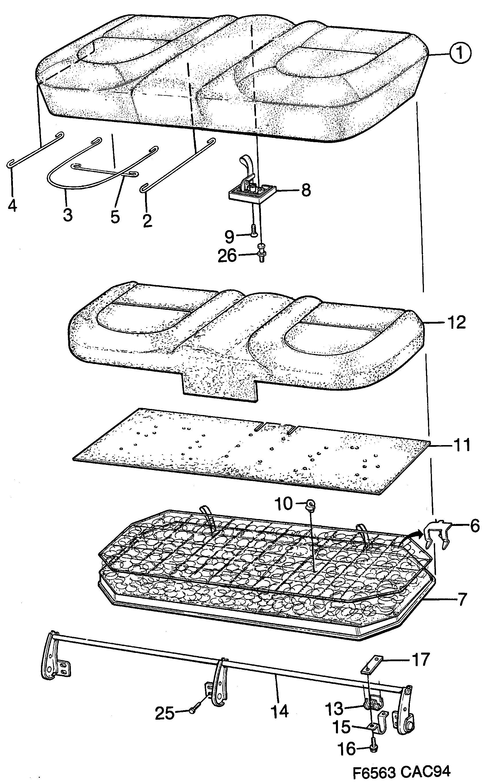 Saab 9000 Rear seat, fixed Seat cushion diagram