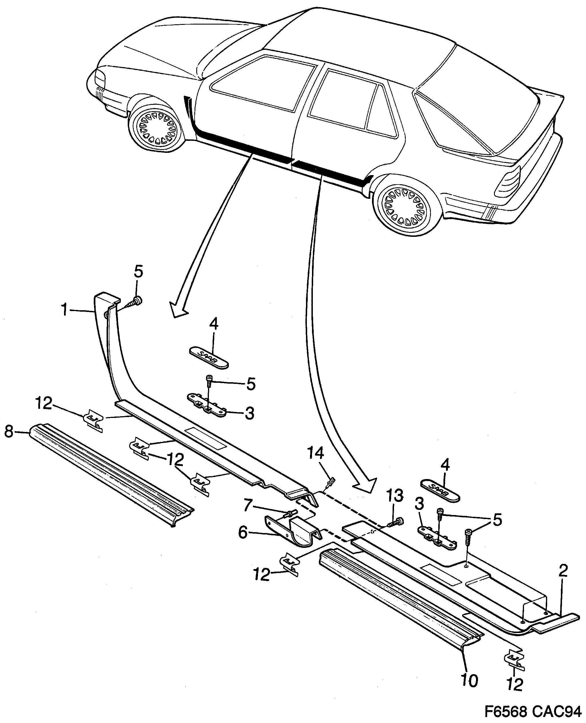 Saab 9000 Scuff plate protector diagram