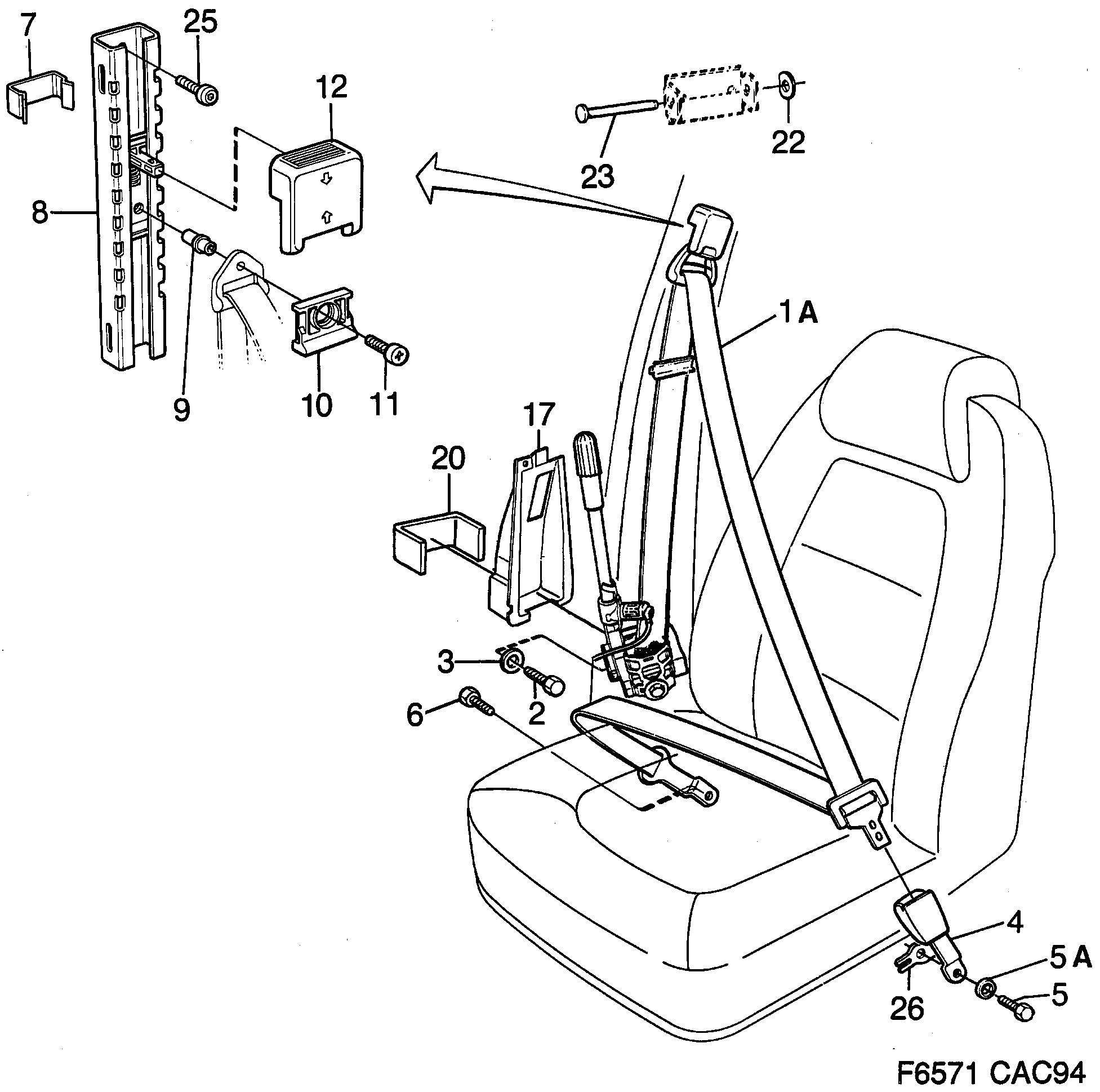 Saab 9000 Safety belt, front seat diagram