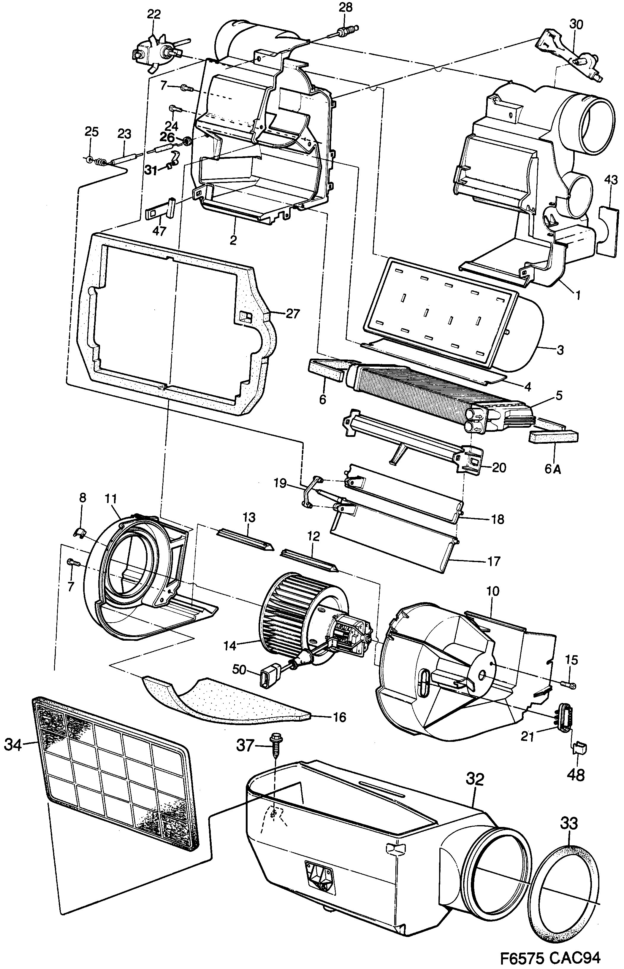 Saab 9000 Heat exchanger Fan unit, not ACC diagram