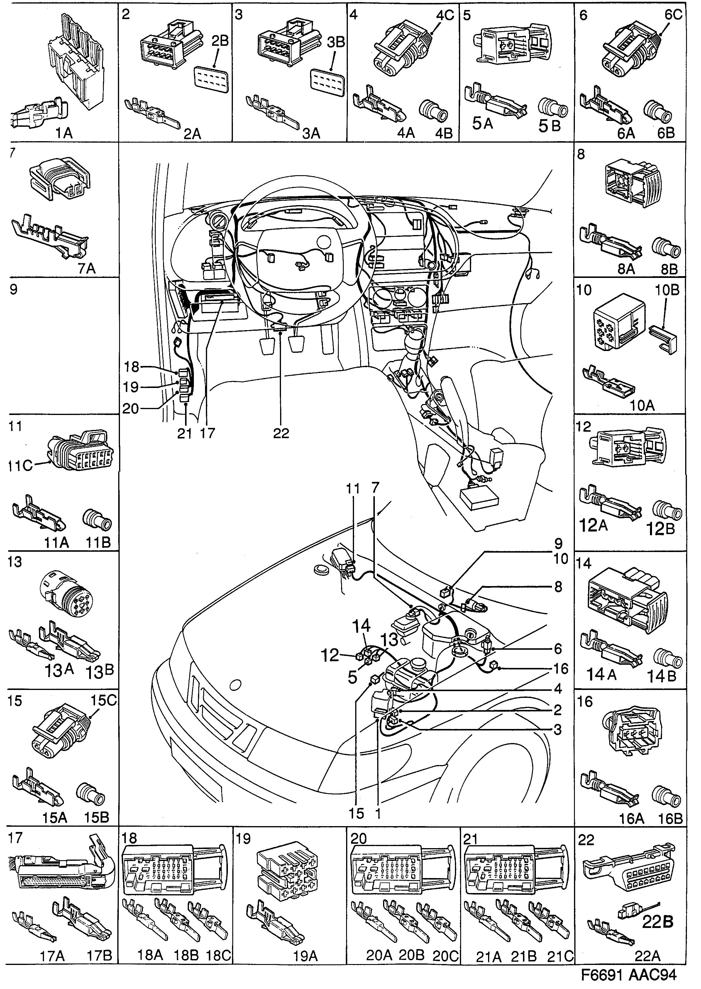 Saab 900 Instrument panel diagram