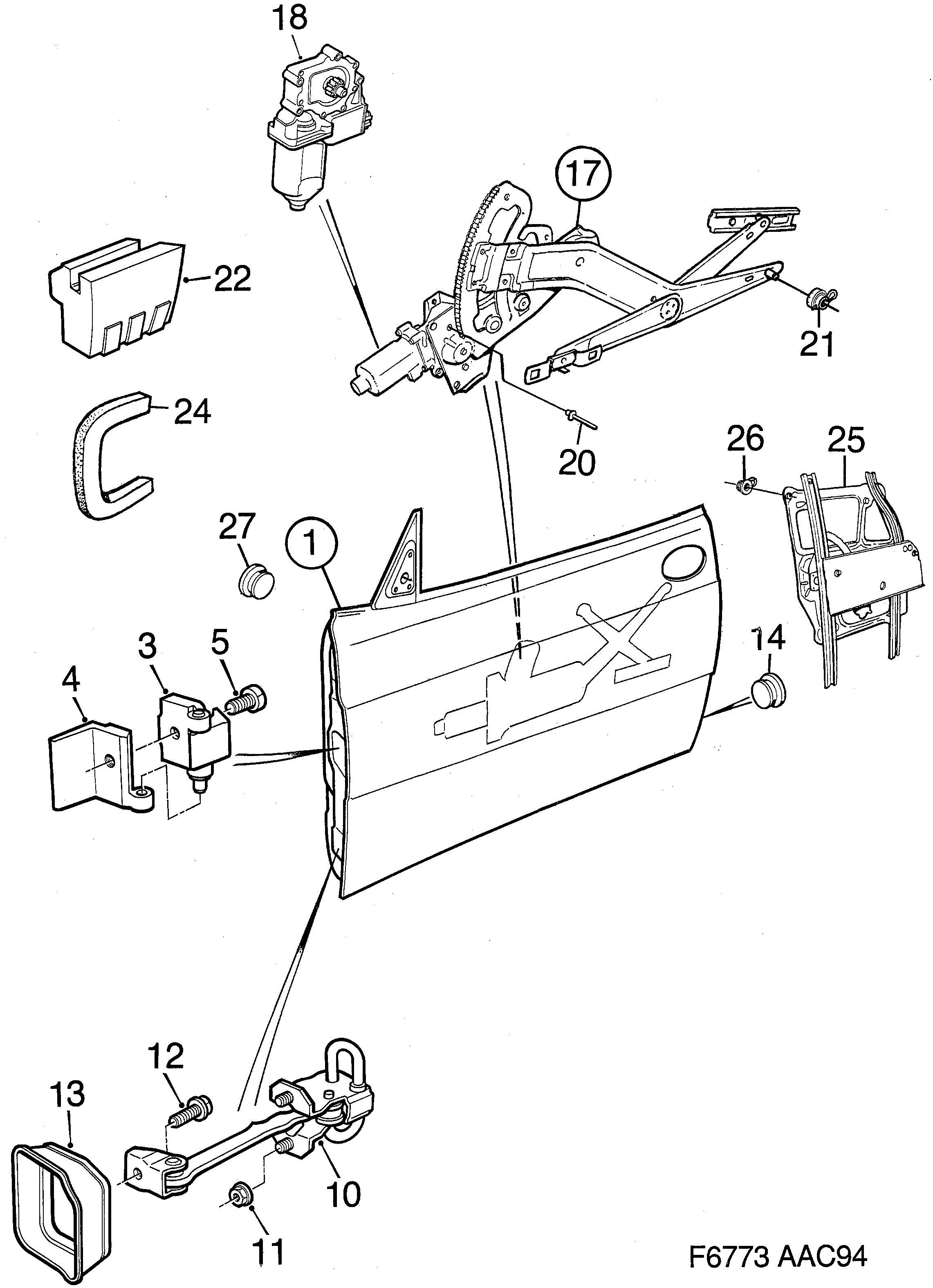 Saab 900 Front door Window regulator diagram