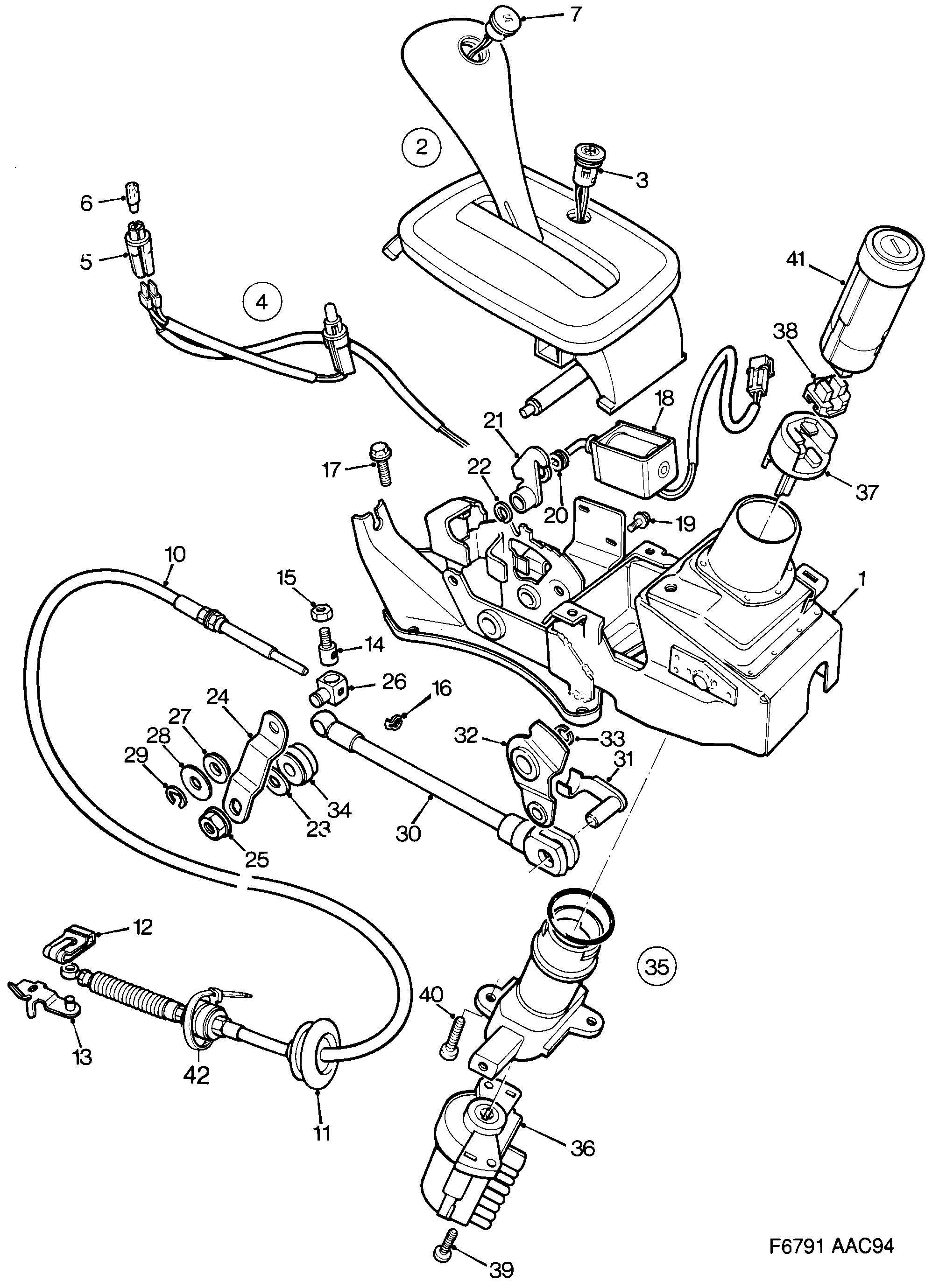 Saab 900 Gear selector lever diagram