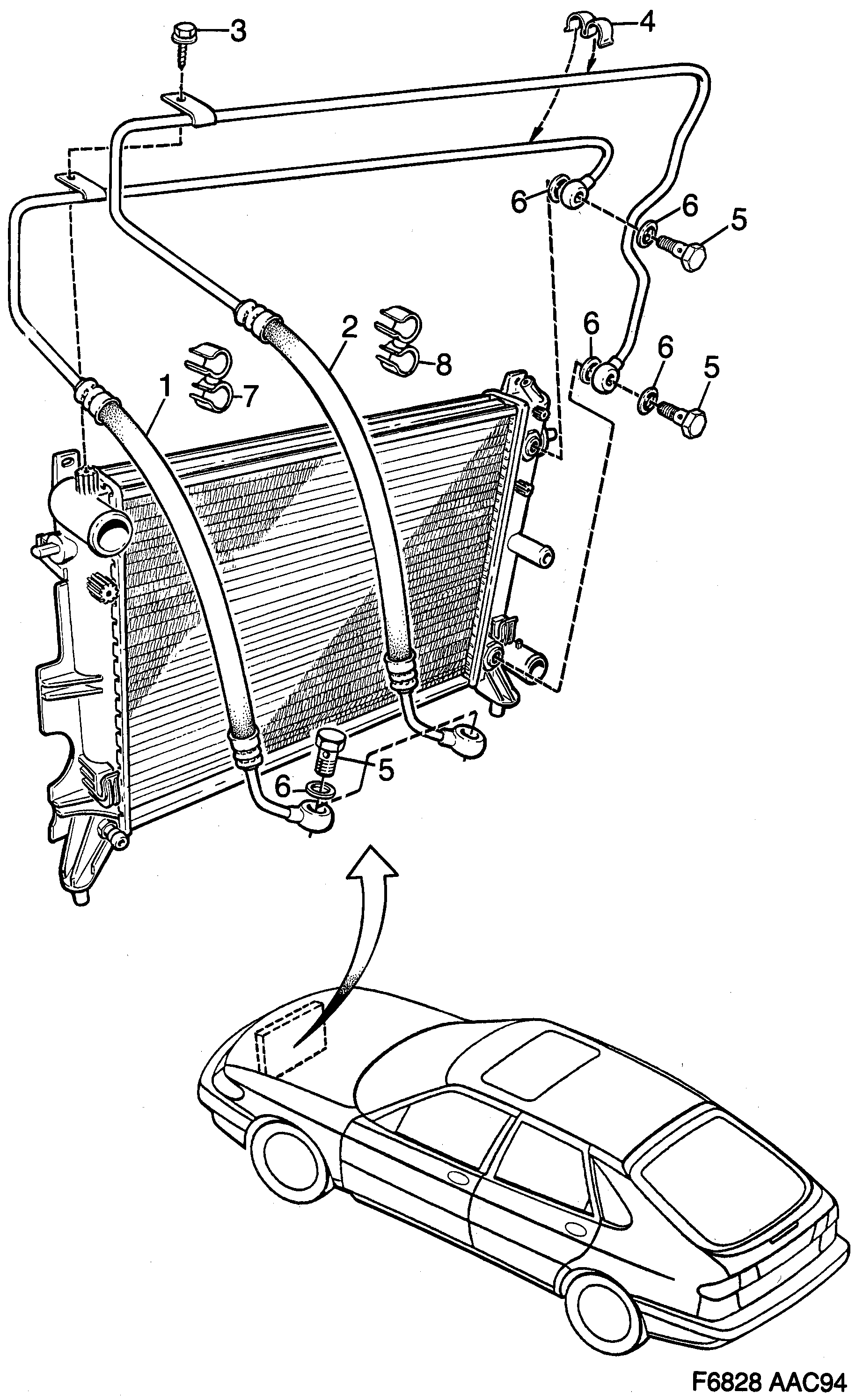Saab 900 Air oil cooler Automatic transmission diagram