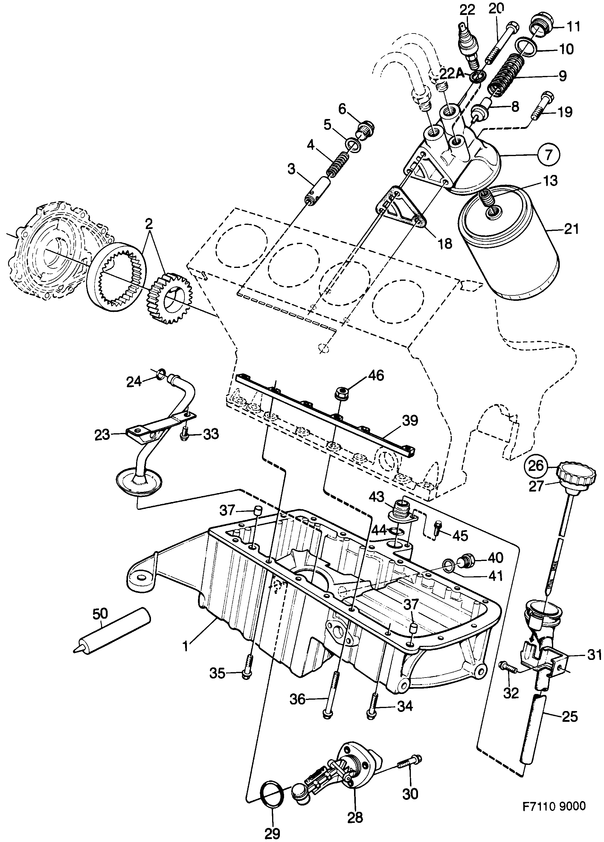 Saab 9000 Oil pump, oil filter, diagram