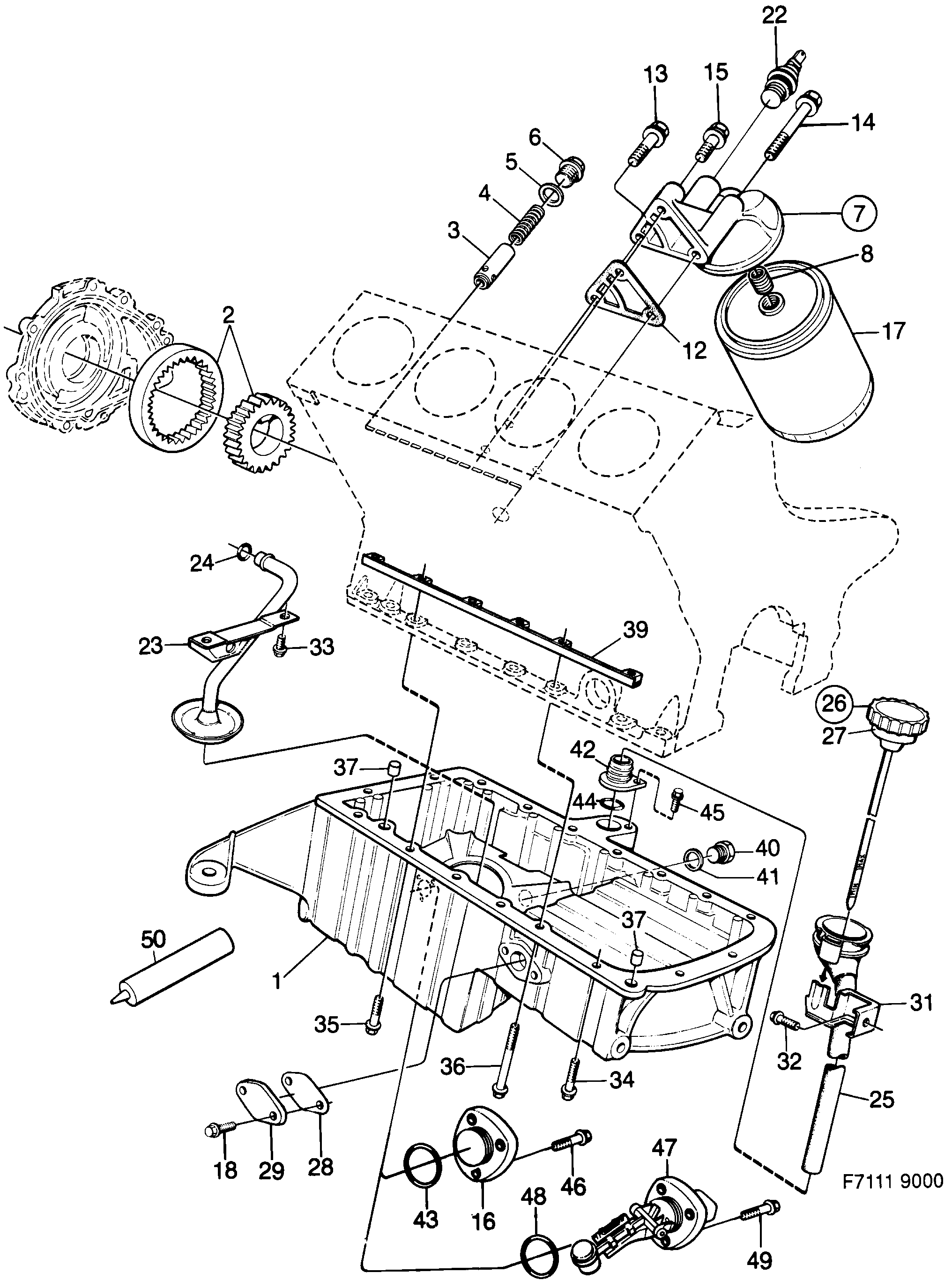 Saab 9000 Oil pump, oil filter, engine diagram