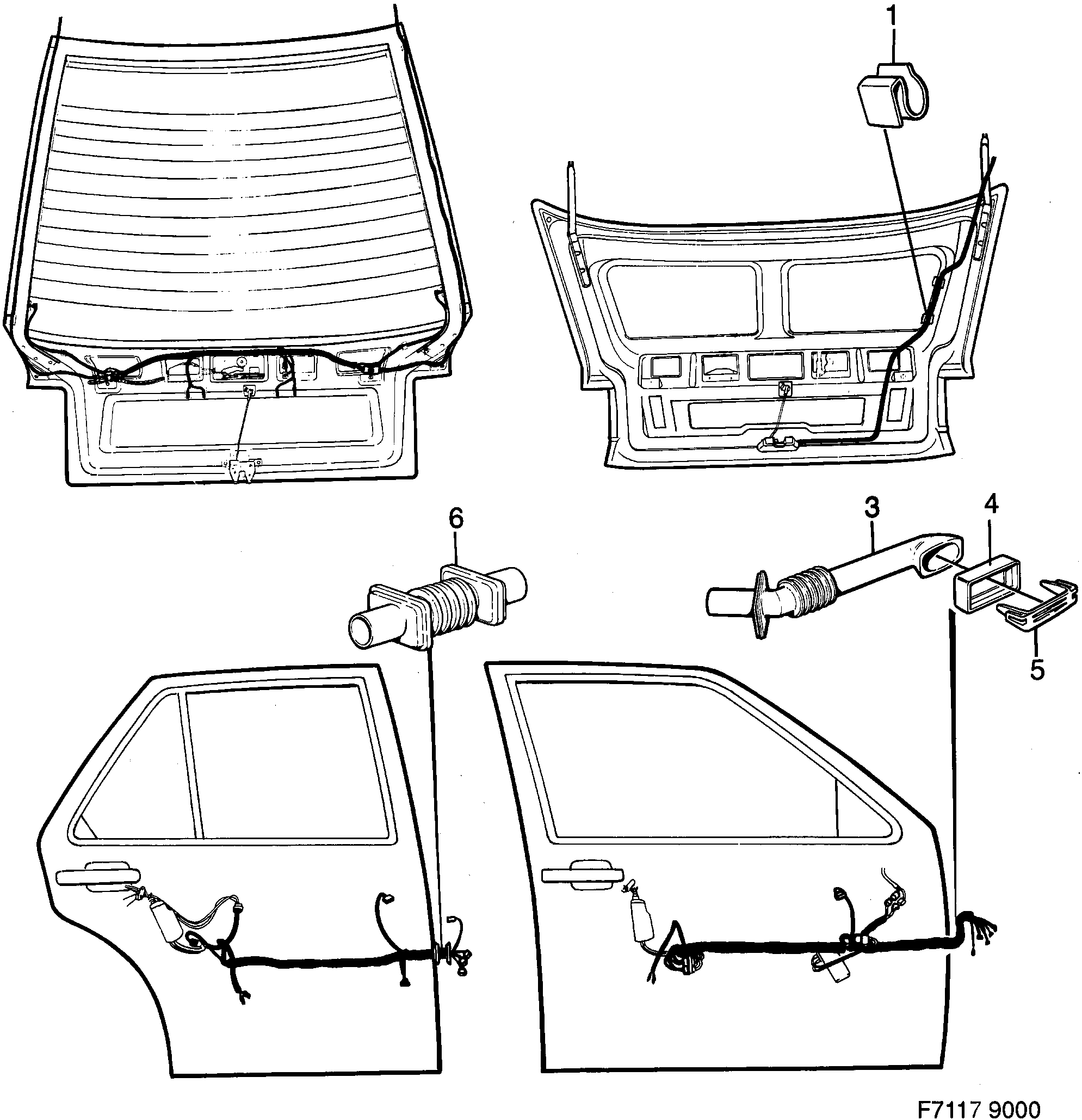 Saab 9000 Mounting details Doors diagram