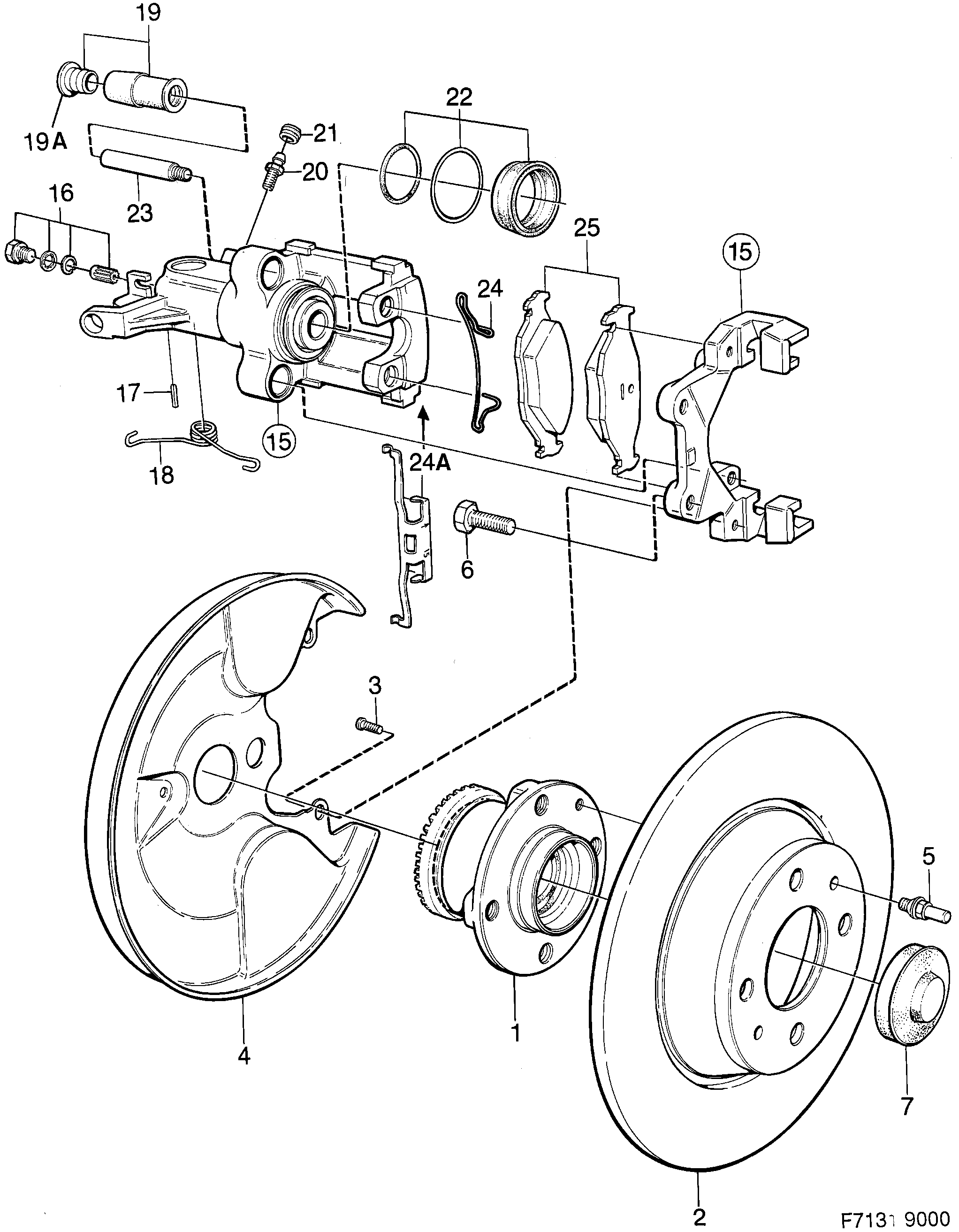 Saab 9000 Rear wheel brake diagram