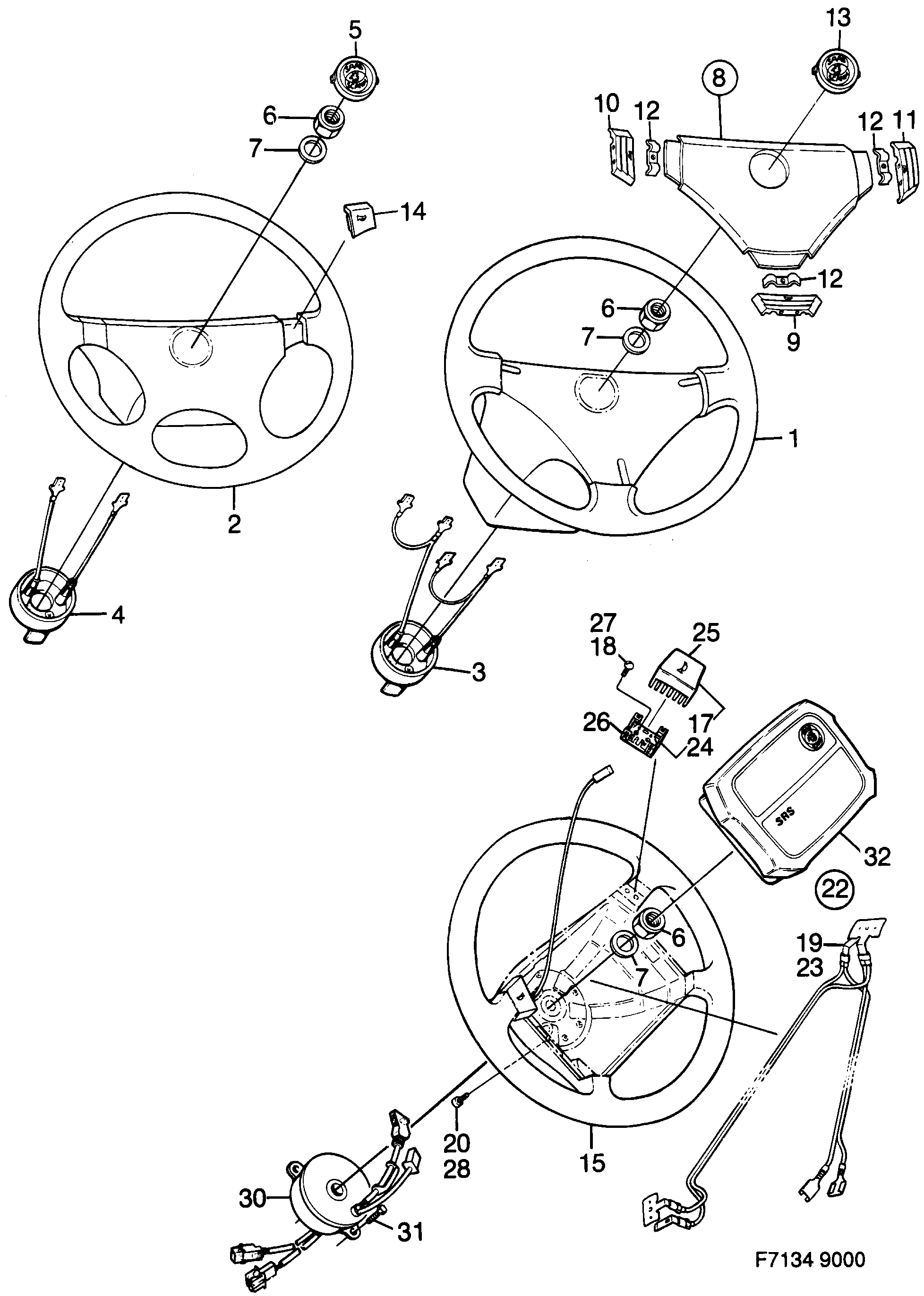 Saab 9000 Inflatable bag Steering wheel diagram