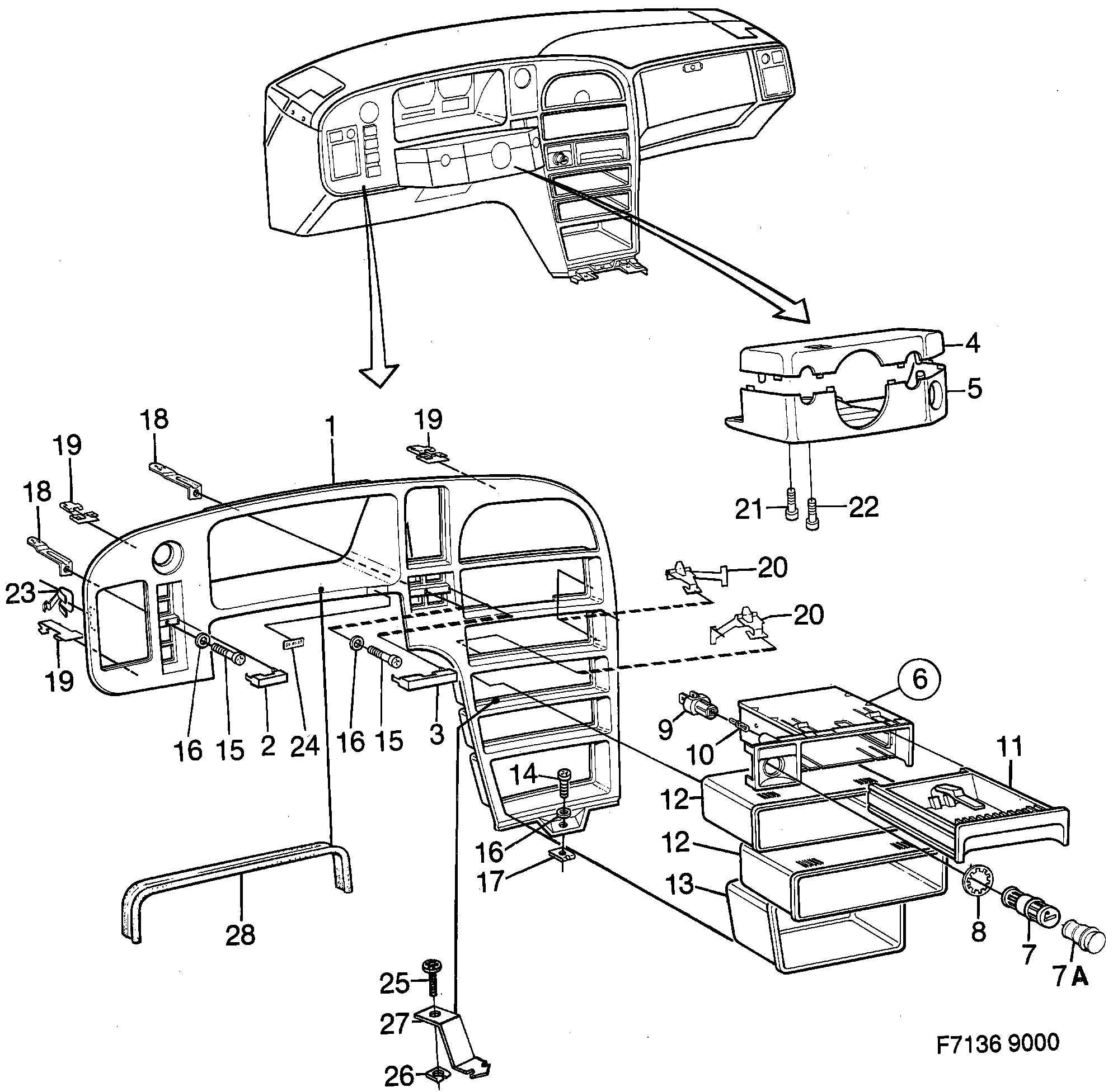 Saab 9000 Instrument frame diagram