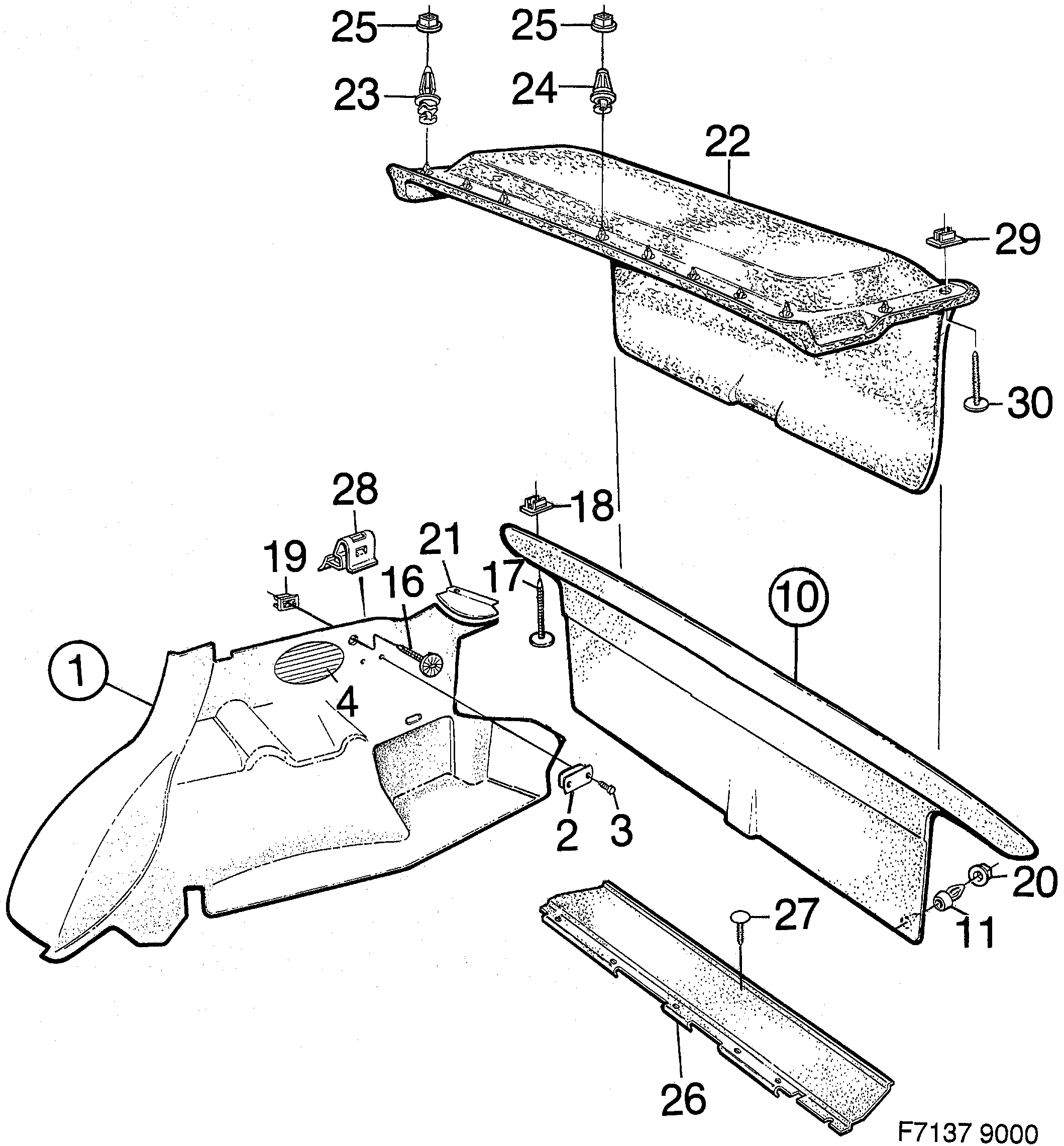 Saab 9000 Luggage compartment diagram