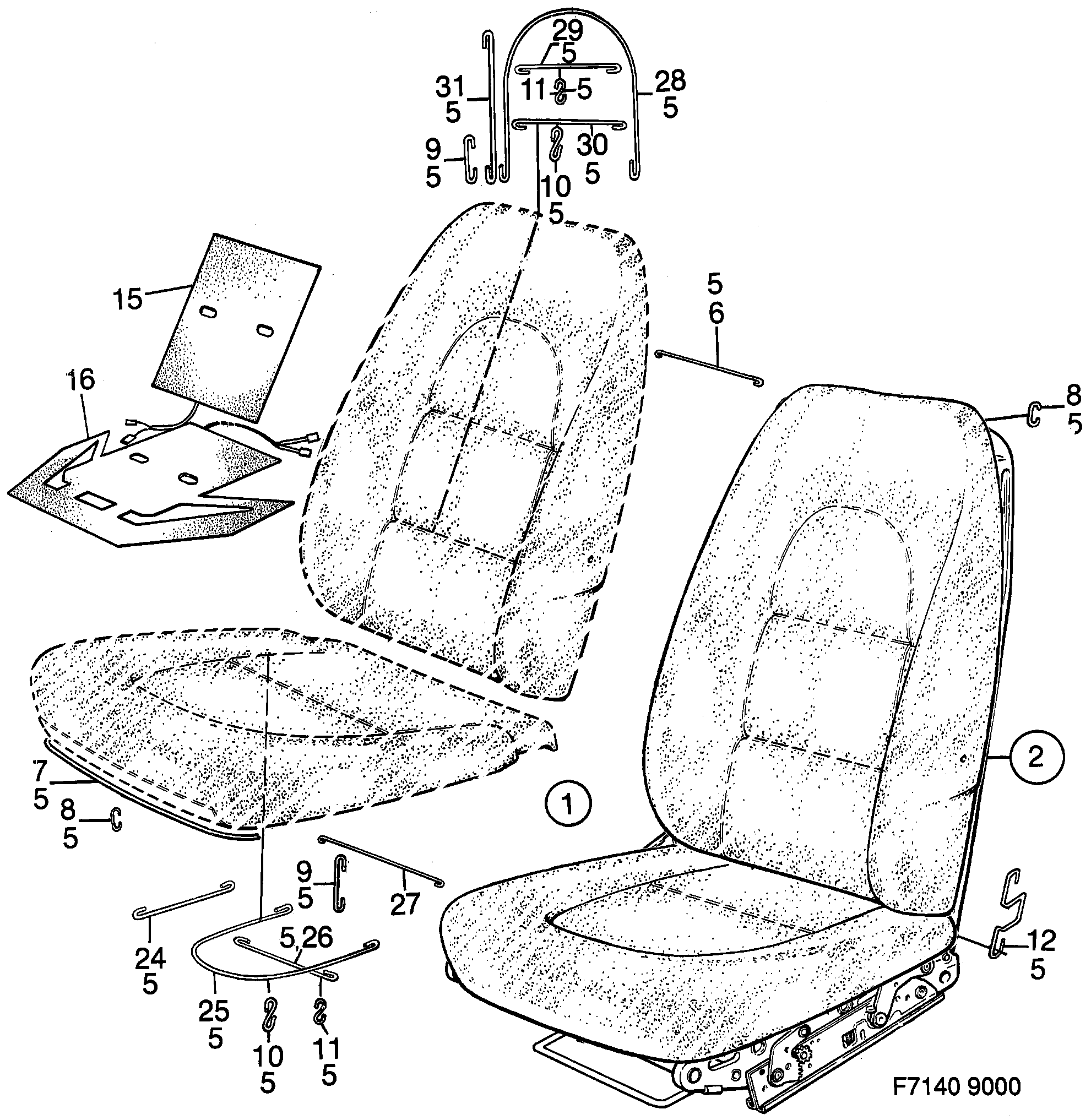 Saab 9000 Front seats Part 1 Manuel diagram