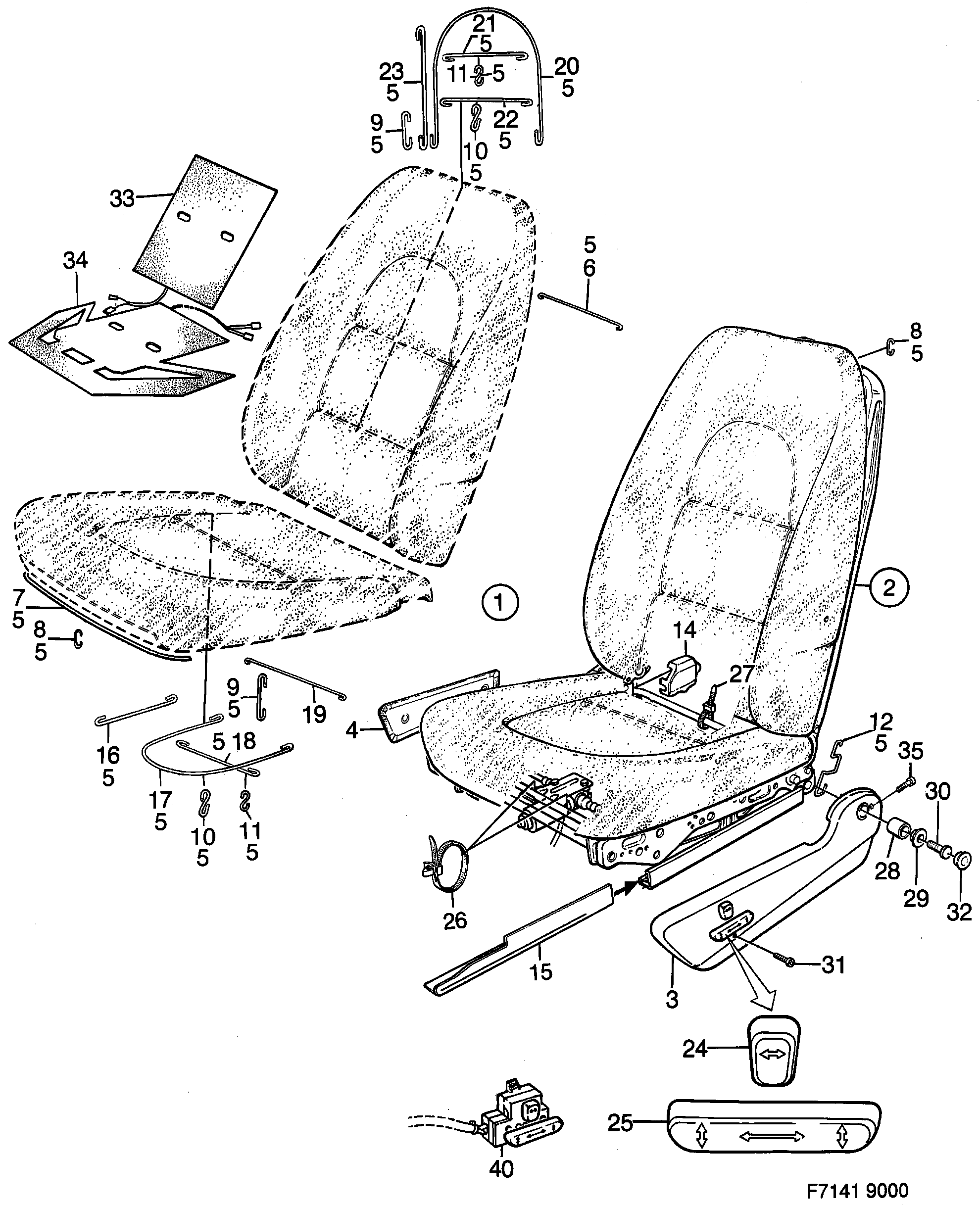 Saab 9000 Front seats Part 1 Electrically adjust diagram