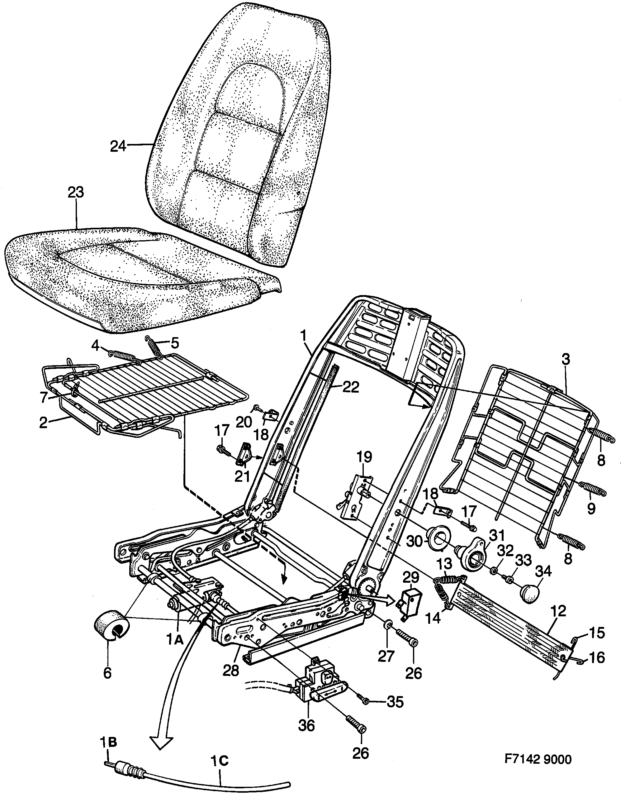 Saab 9000 Front seats Part 2 Electrically adjust diagram