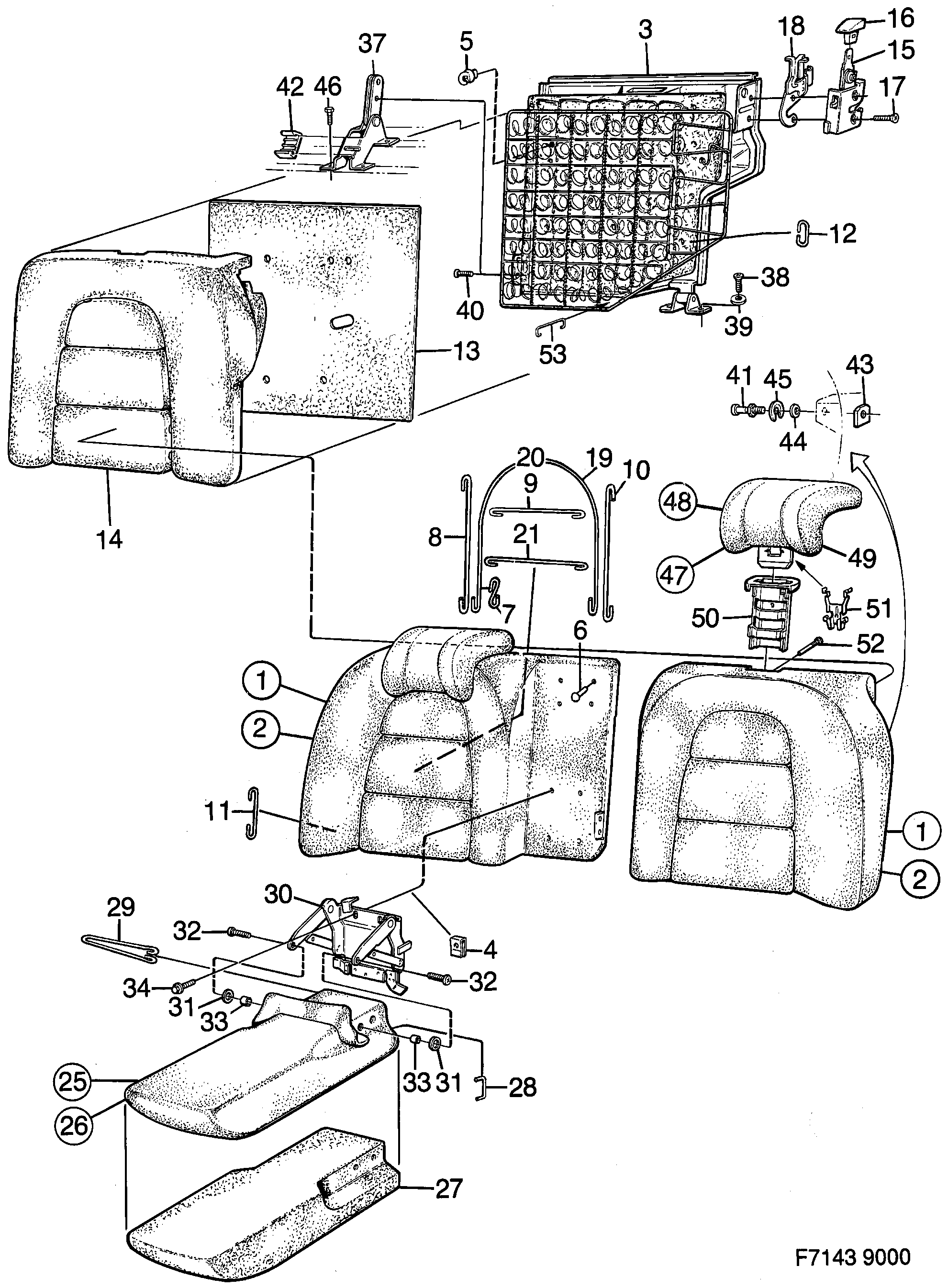 Saab 9000 Rear seat Back cushion diagram