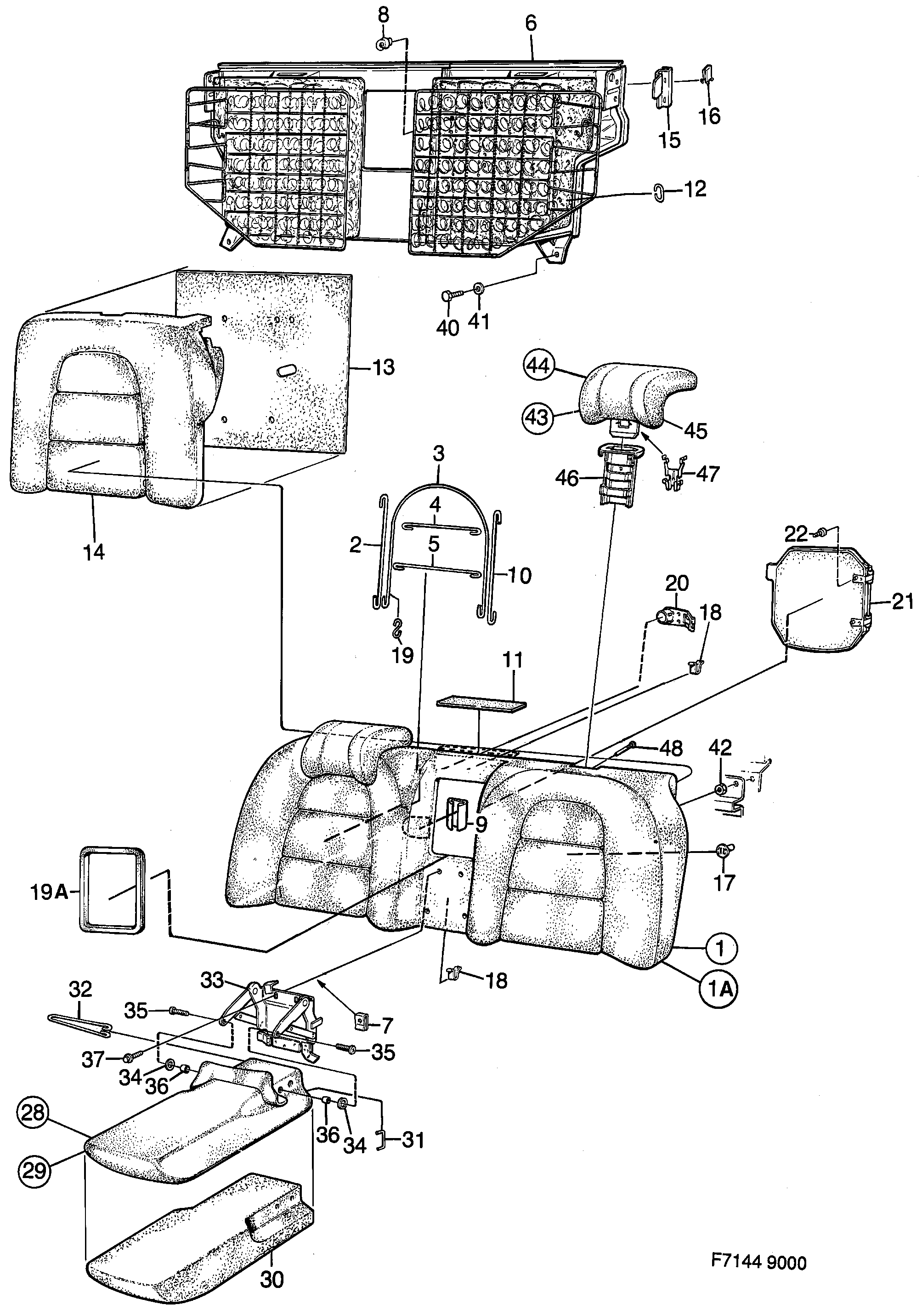 Saab 9000 Rear seat, fixed Back cushion diagram