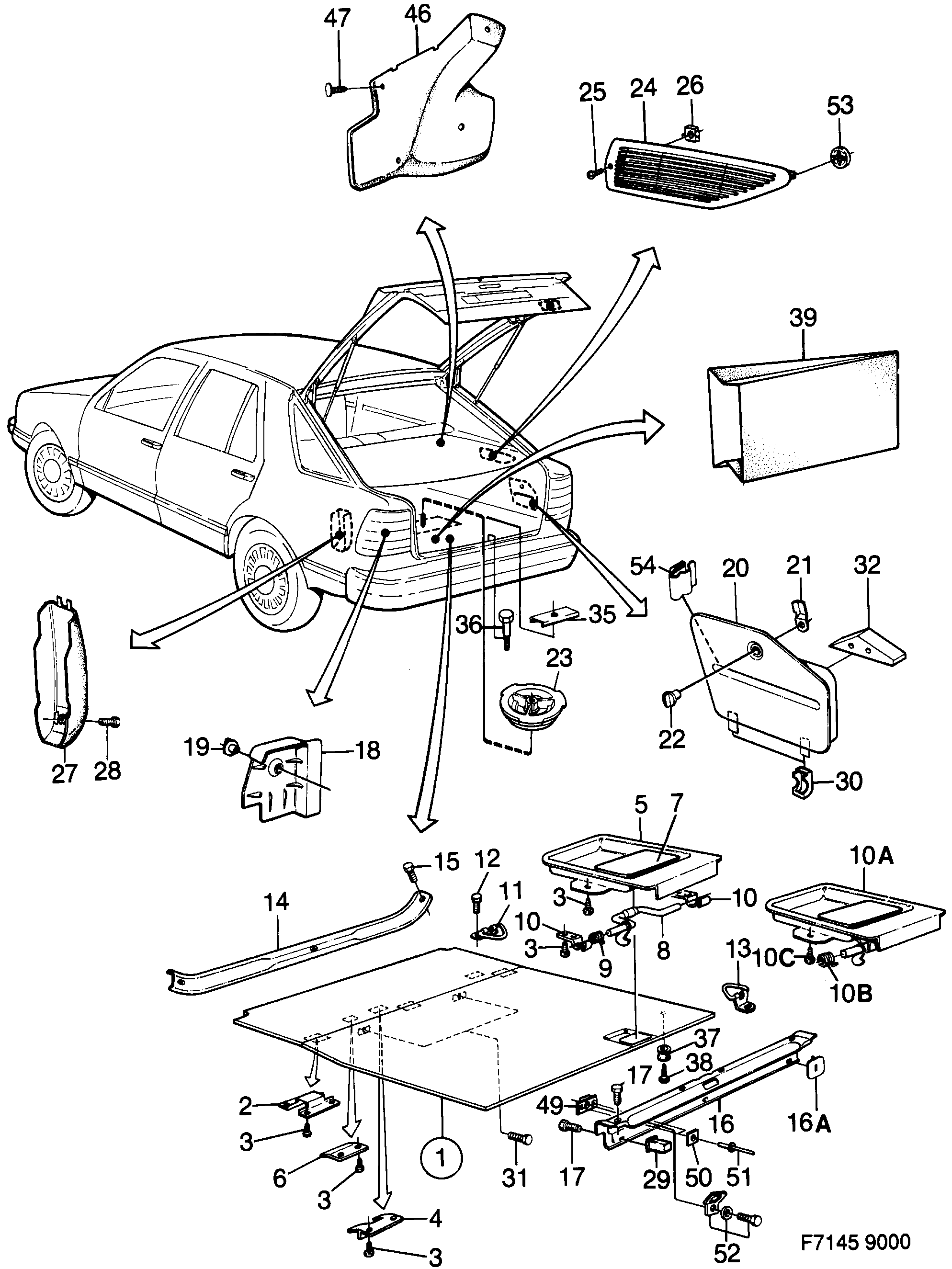 Saab 9000 Equipment luggage compartment diagram