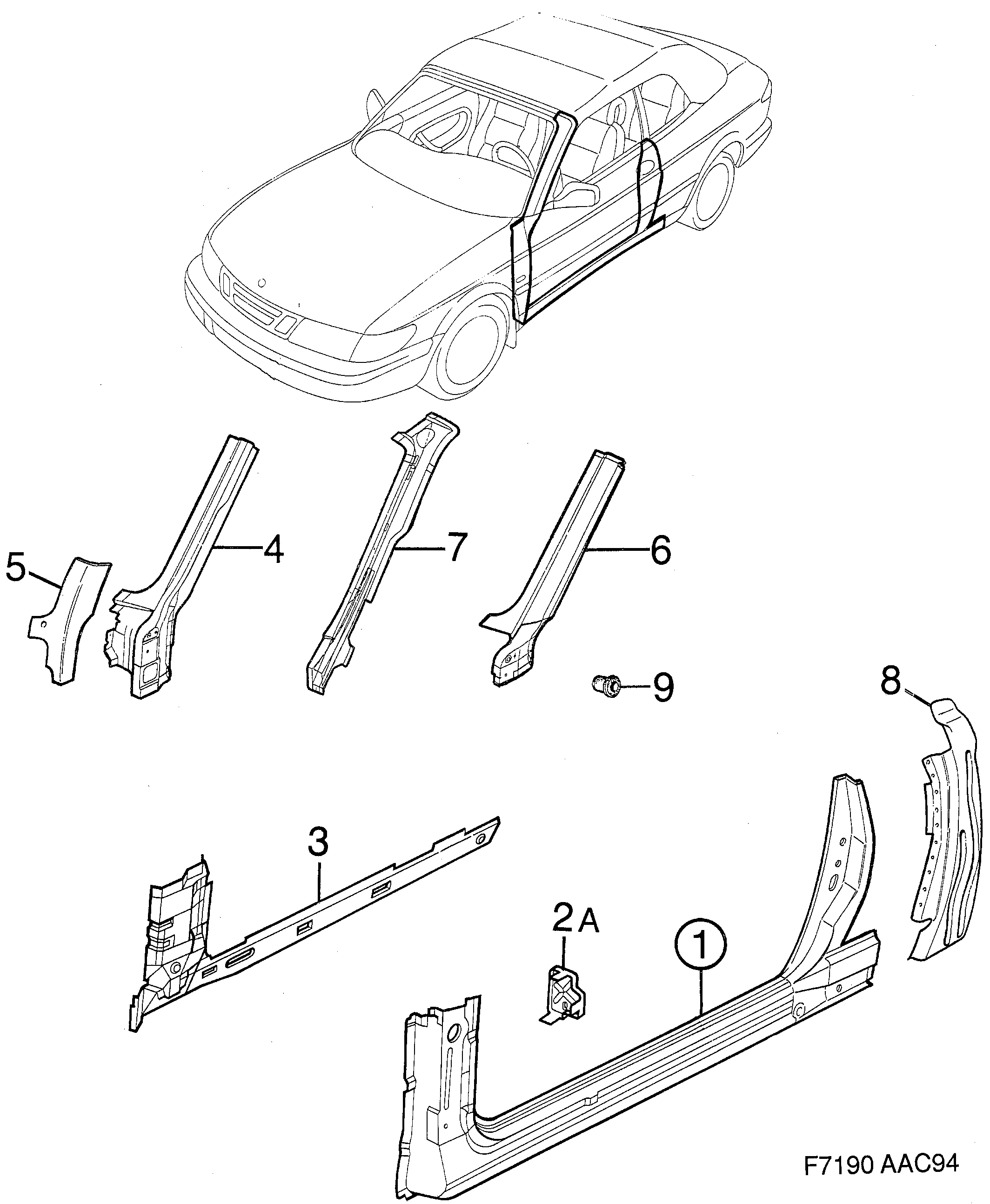 Saab 900 Door frame diagram